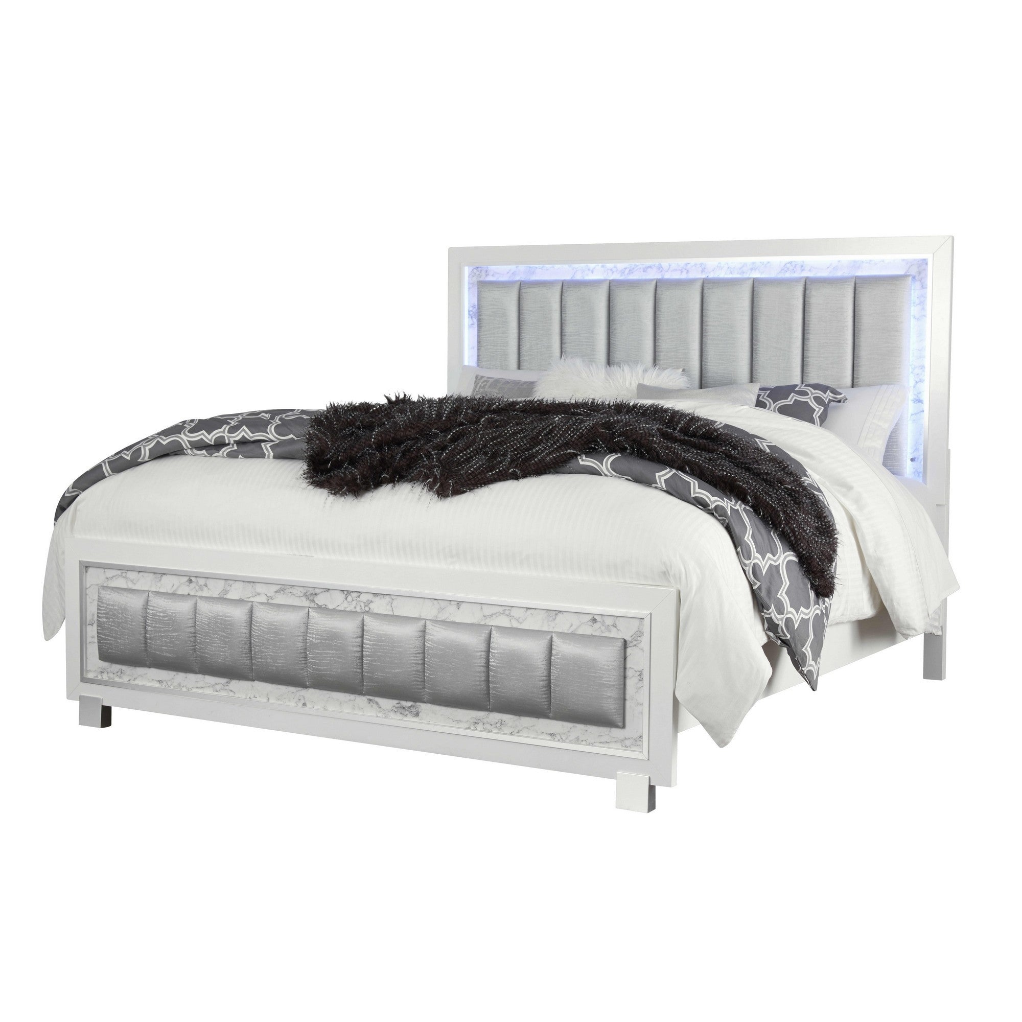 Solid Wood King White Upholstered Faux Leatherno Bed