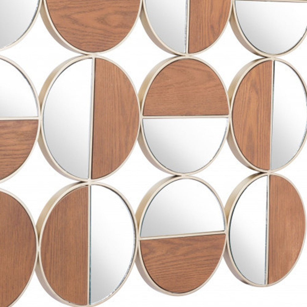 Set of Twelve Gold and Walnut Round Steel Framed Accent Mirror
