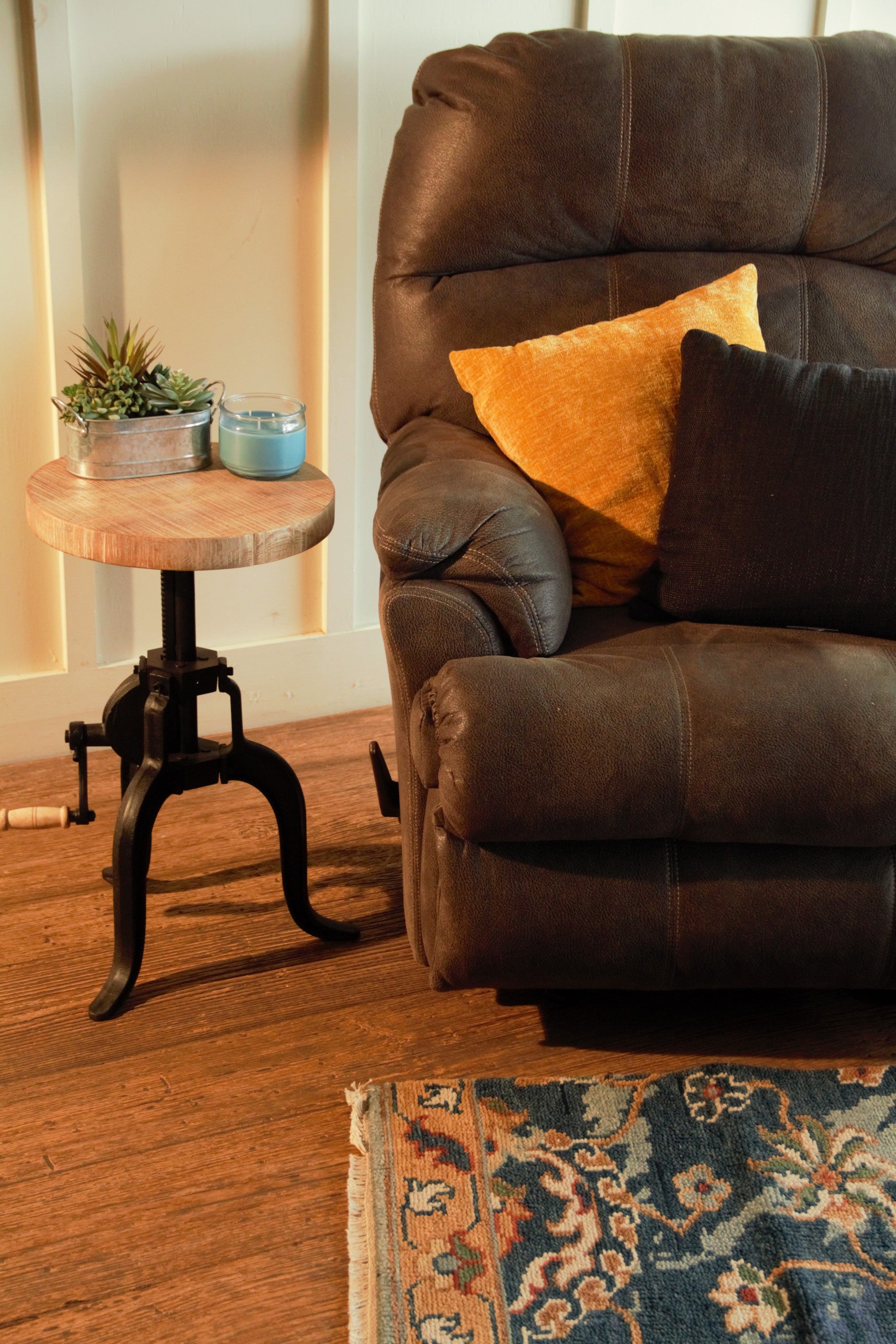 Brown and Black Solid Wood Backless Counter Height Bar Chair