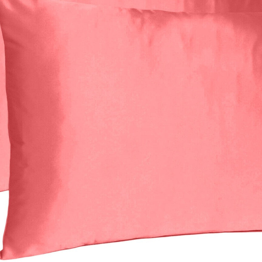 Coral Dreamy Set Of 2 Silky Satin King Pillowcases