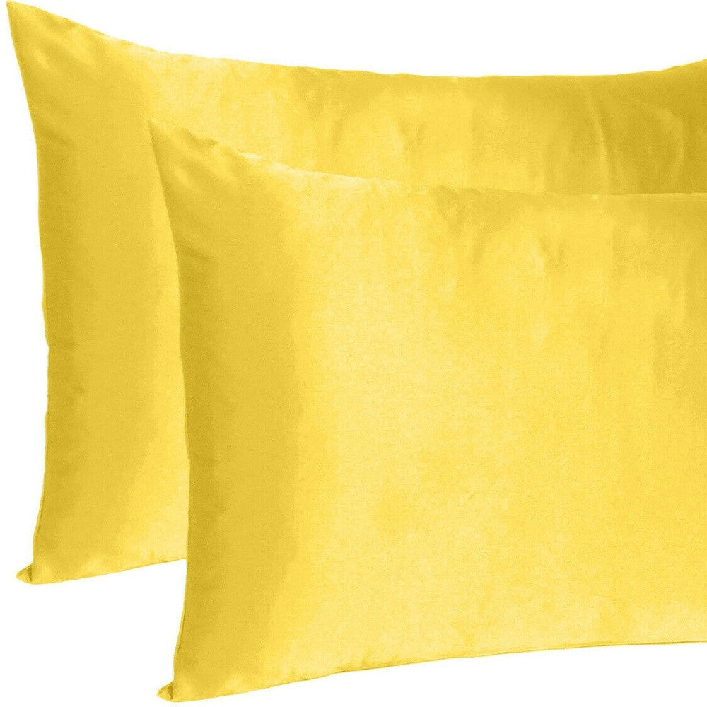 Lemon Dreamy Set Of 2 Silky Satin King Pillowcases