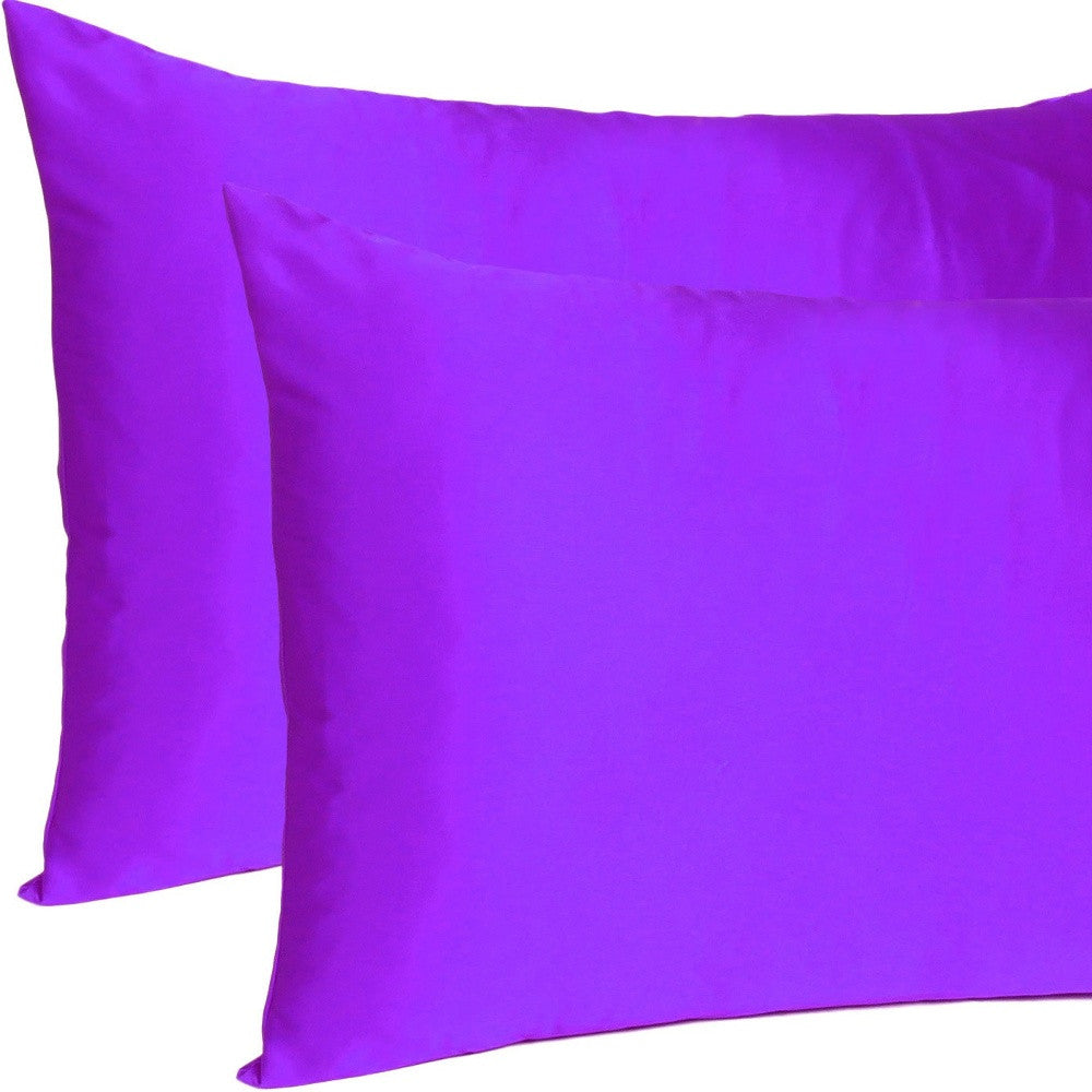 Bright Purple Dreamy Set Of 2 Silky Satin King Pillowcases