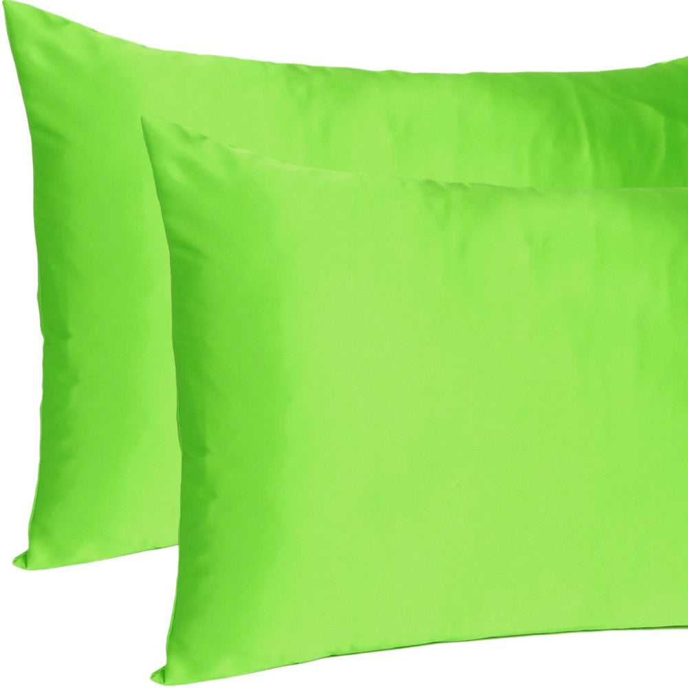 Bright Green Dreamy Set Of 2 Silky Satin Standard Pillowcases