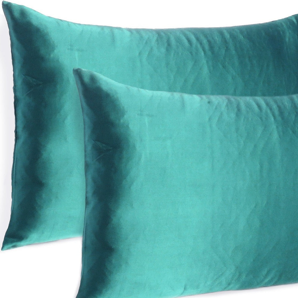 Teal Dreamy Set Of 2 Silky Satin Standard Pillowcases
