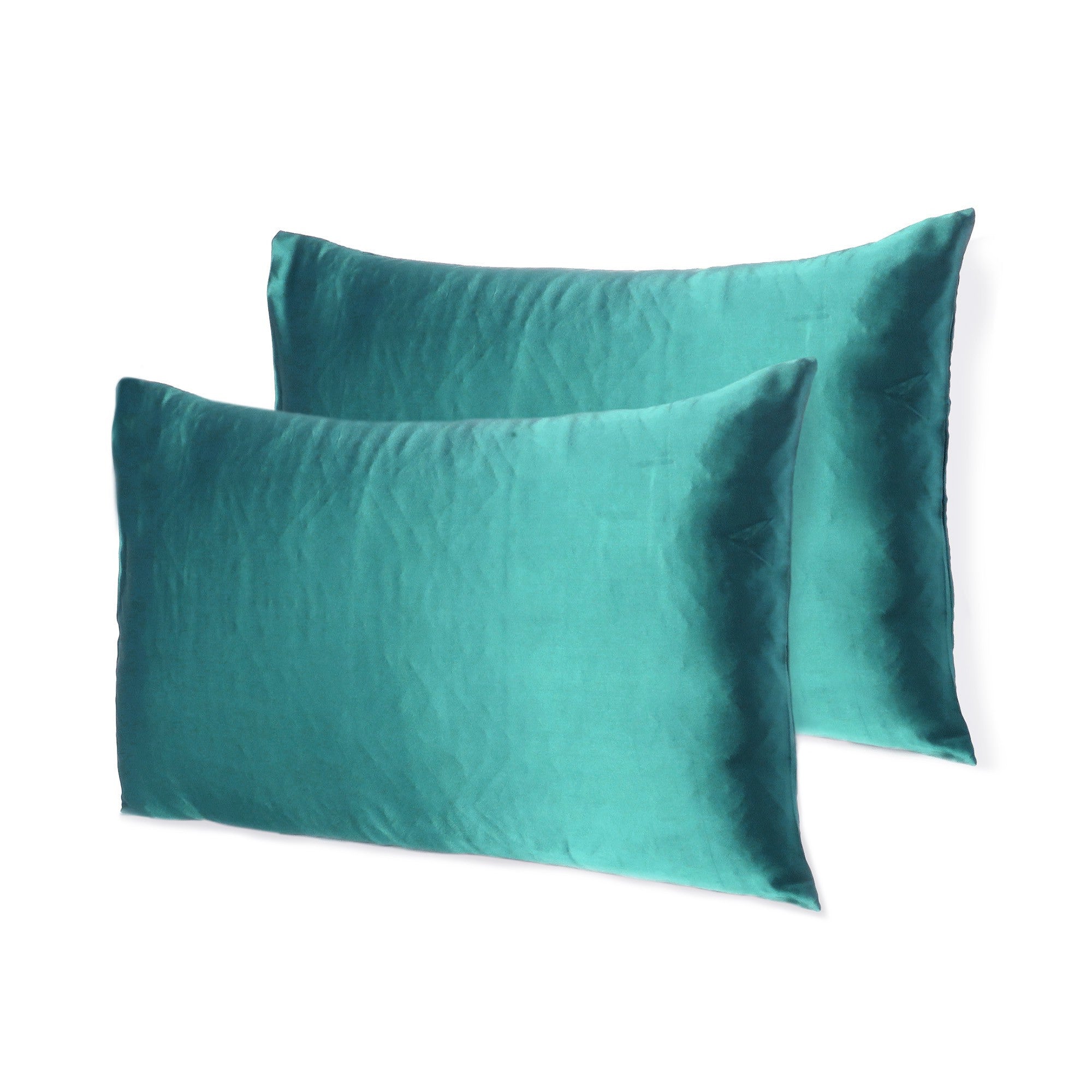 Teal Dreamy Set Of 2 Silky Satin Standard Pillowcases