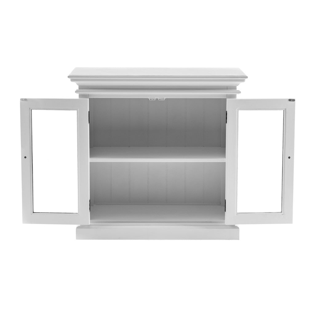35" White Wood and Glass Two Door Accent Cabinet