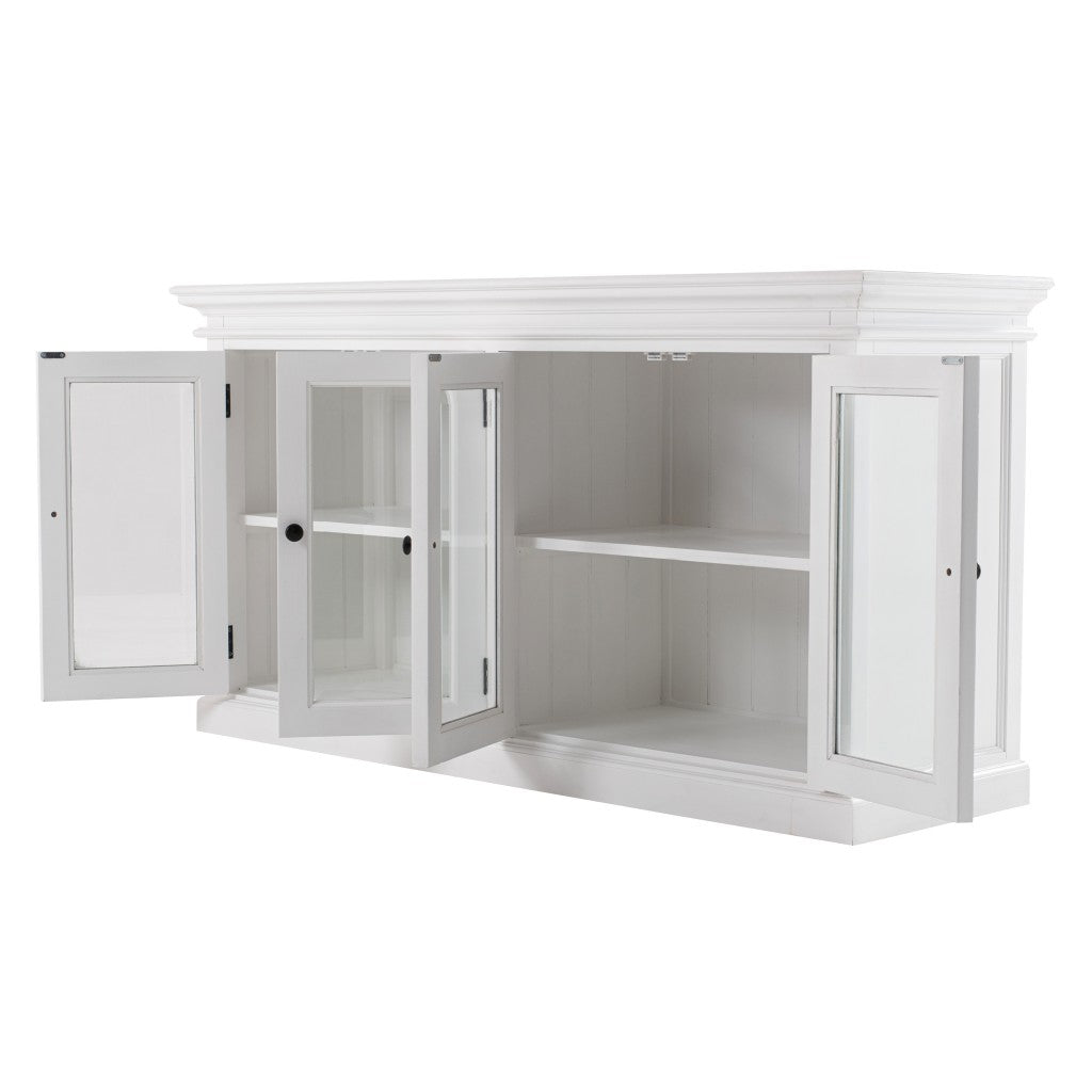 64" White Distressed Solid Wood Sideboard with Four Glass Doors