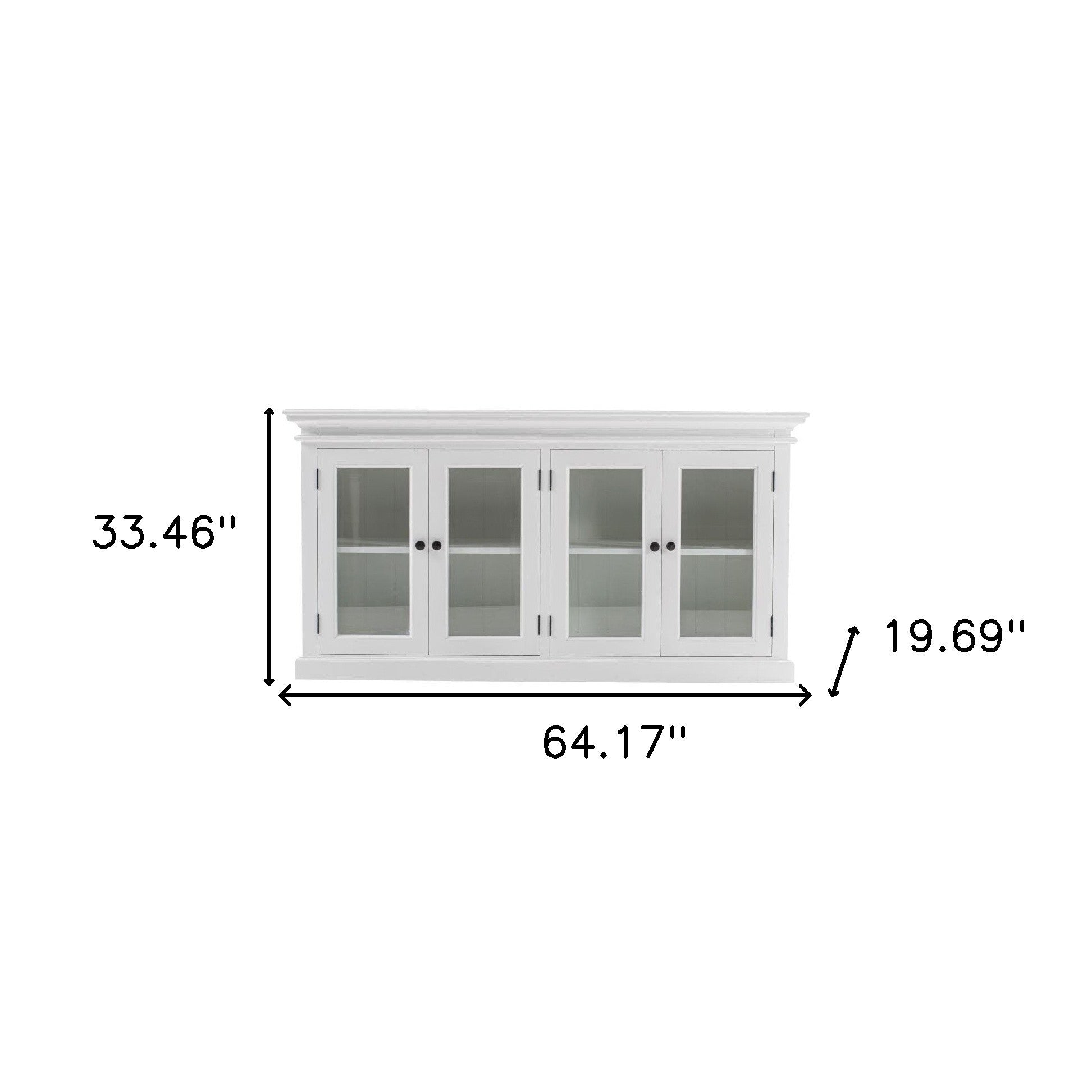 64" White Distressed Solid Wood Sideboard with Four Glass Doors