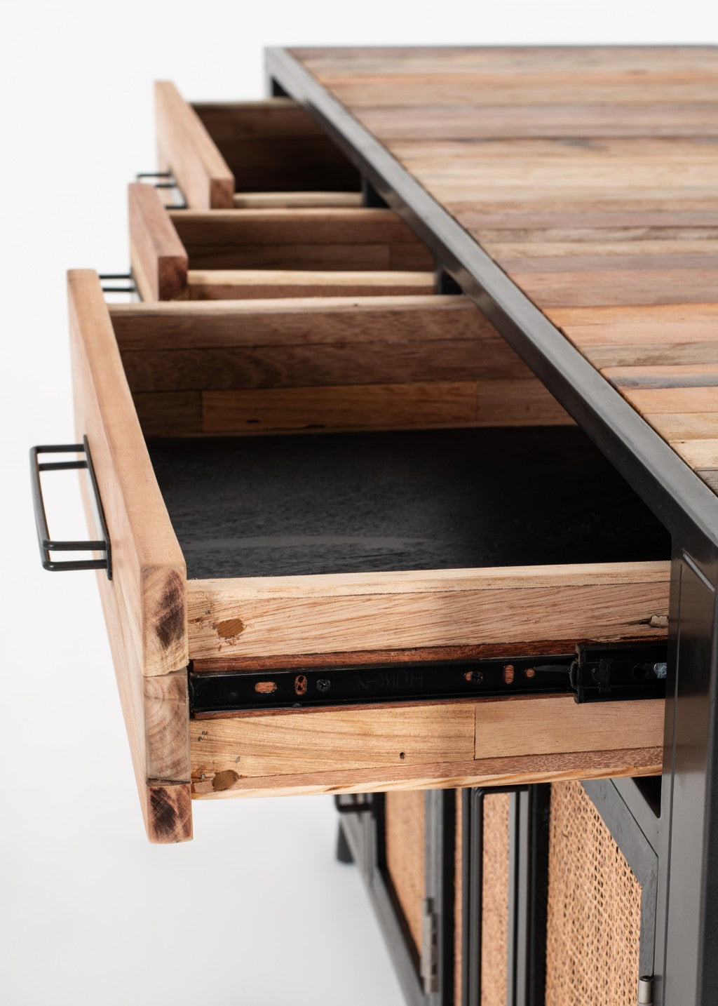 71" Natural Solid Wood Three Drawer Sideboard