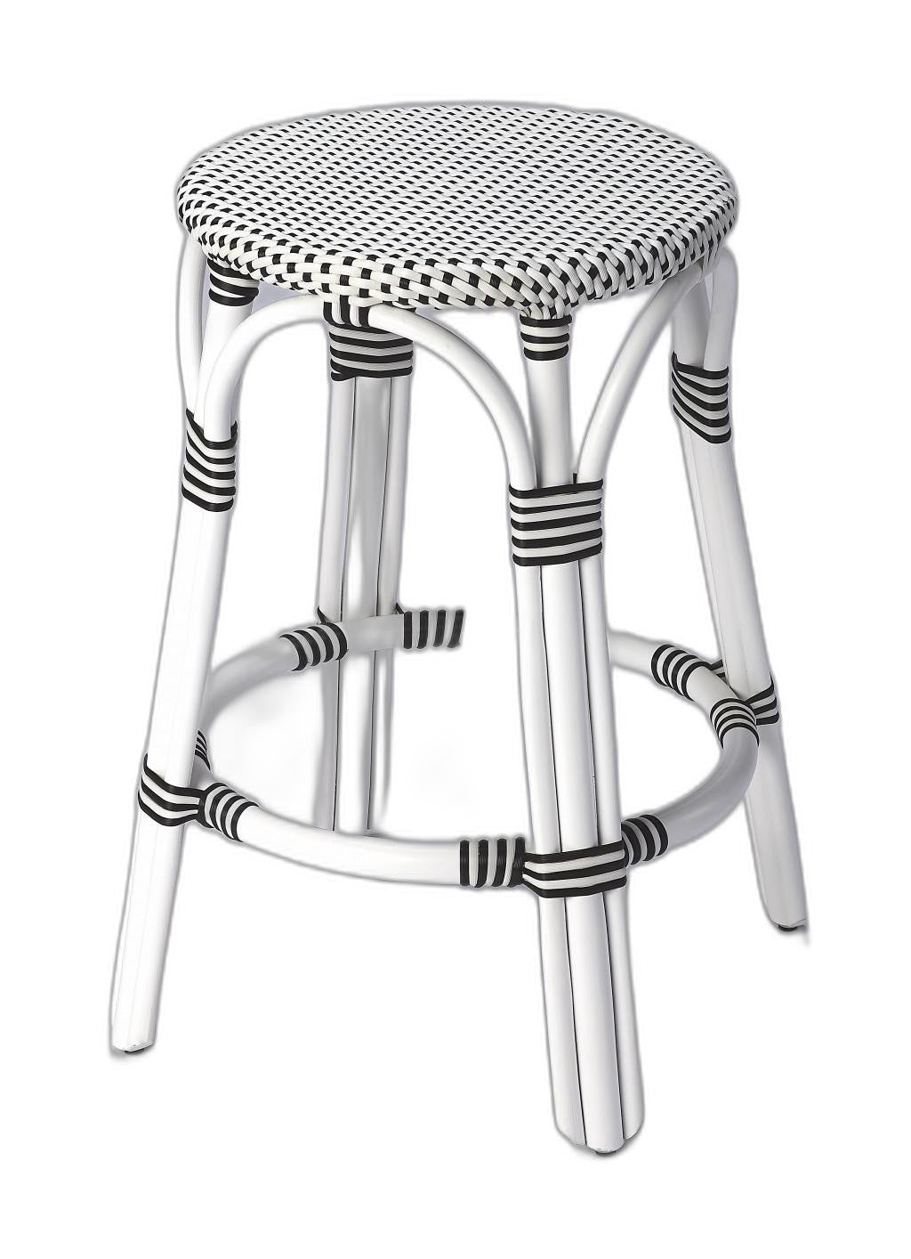 24" Black and White Rattan Backless Counter Height Bar Chair