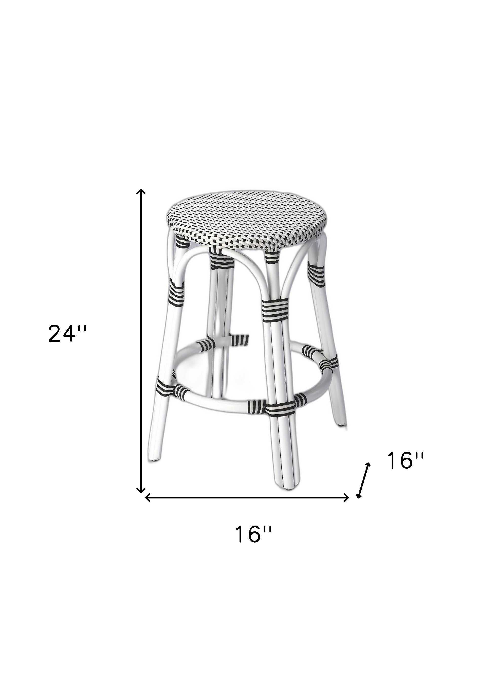 24" Black and White Rattan Backless Counter Height Bar Chair