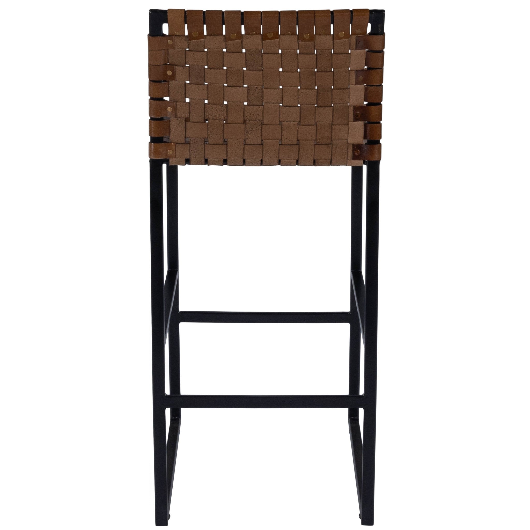 28" Brown and Black Leather and Iron Bar Chair