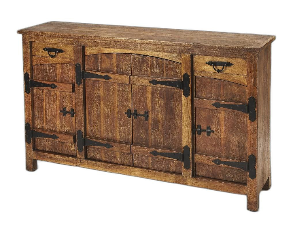 60" Brown Solid Wood Two Drawer Sideboard with Four Doors