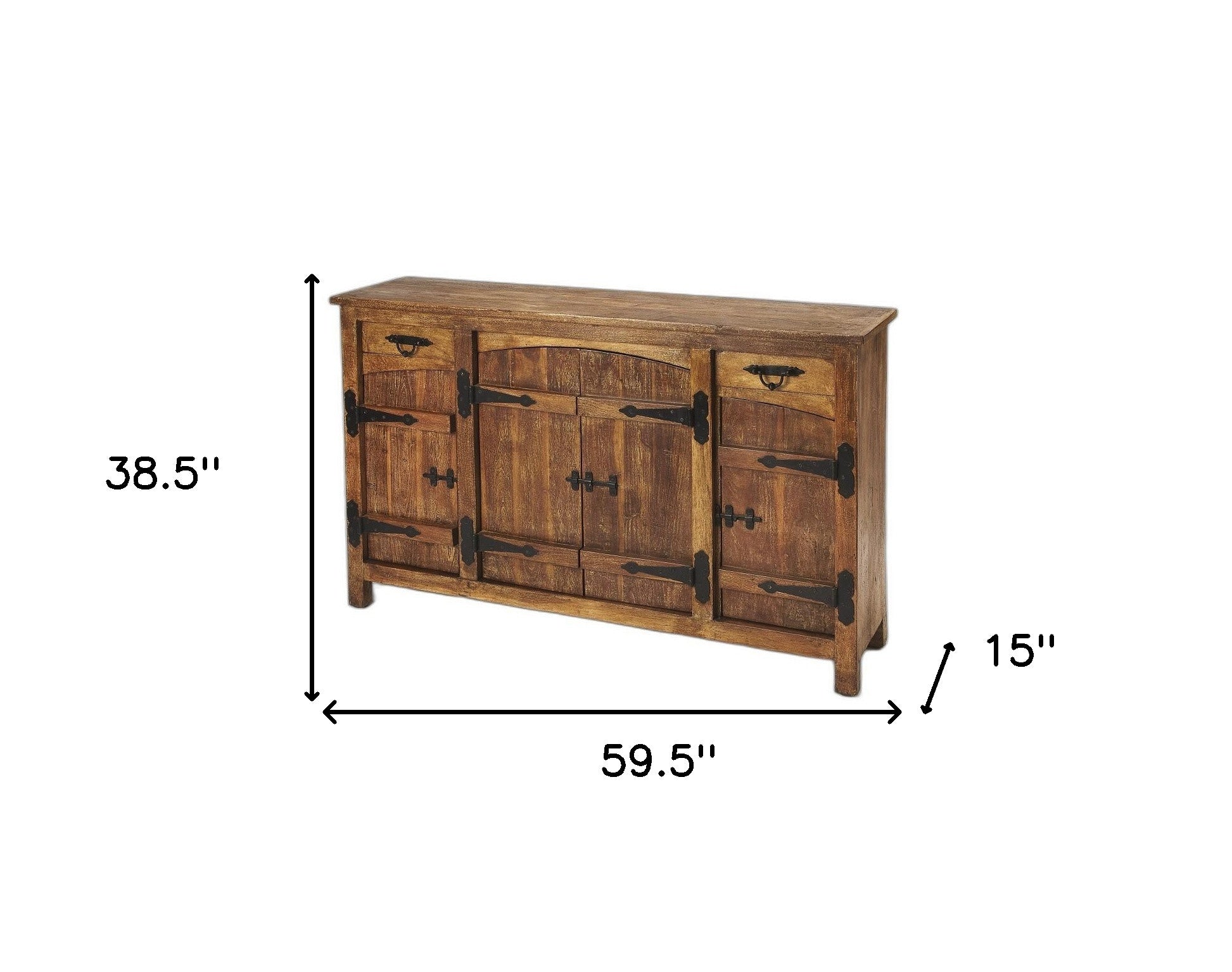 60" Brown Solid Wood Two Drawer Sideboard with Four Doors