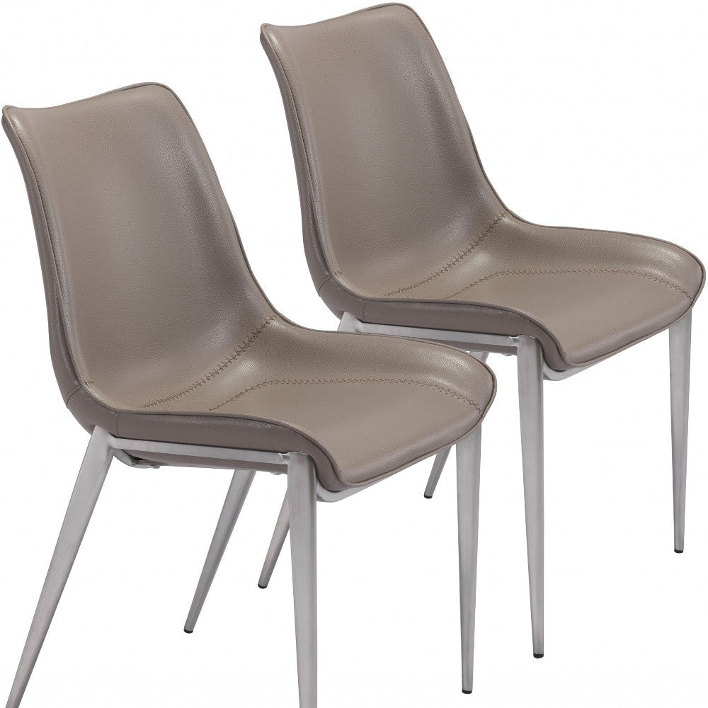 Set of Two Gray And Silver Upholstered Faux Leather Dining Side Chairs