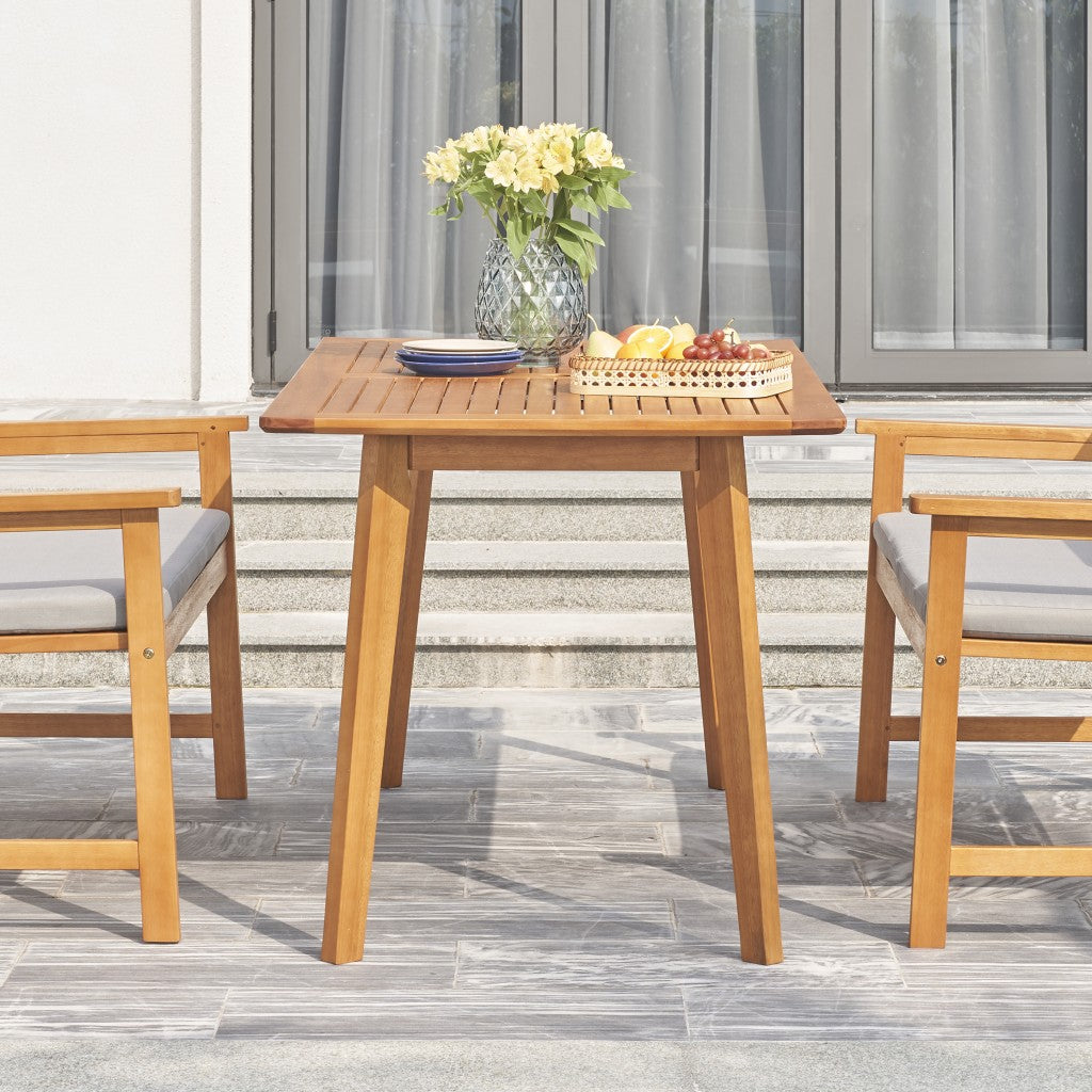 59" Natural Eucalyptus Slat Wood Splay Outdoor Dining Table With Umbrella Hole