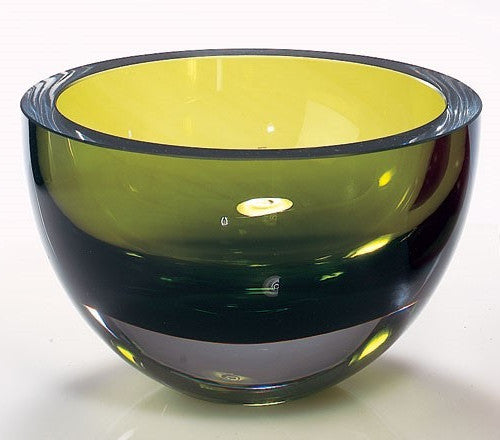 6" Moss Green Mouth Blown Crystal Thick Walled Bowl