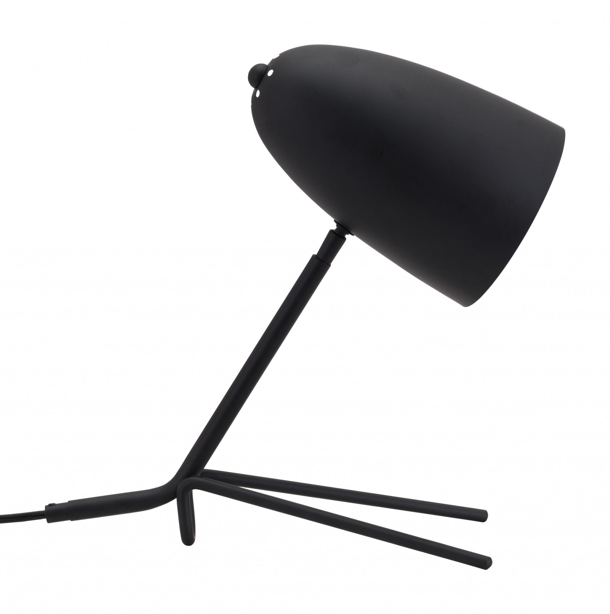 38" Black Metal Bedside Table Lamp With Black Dome Shade
