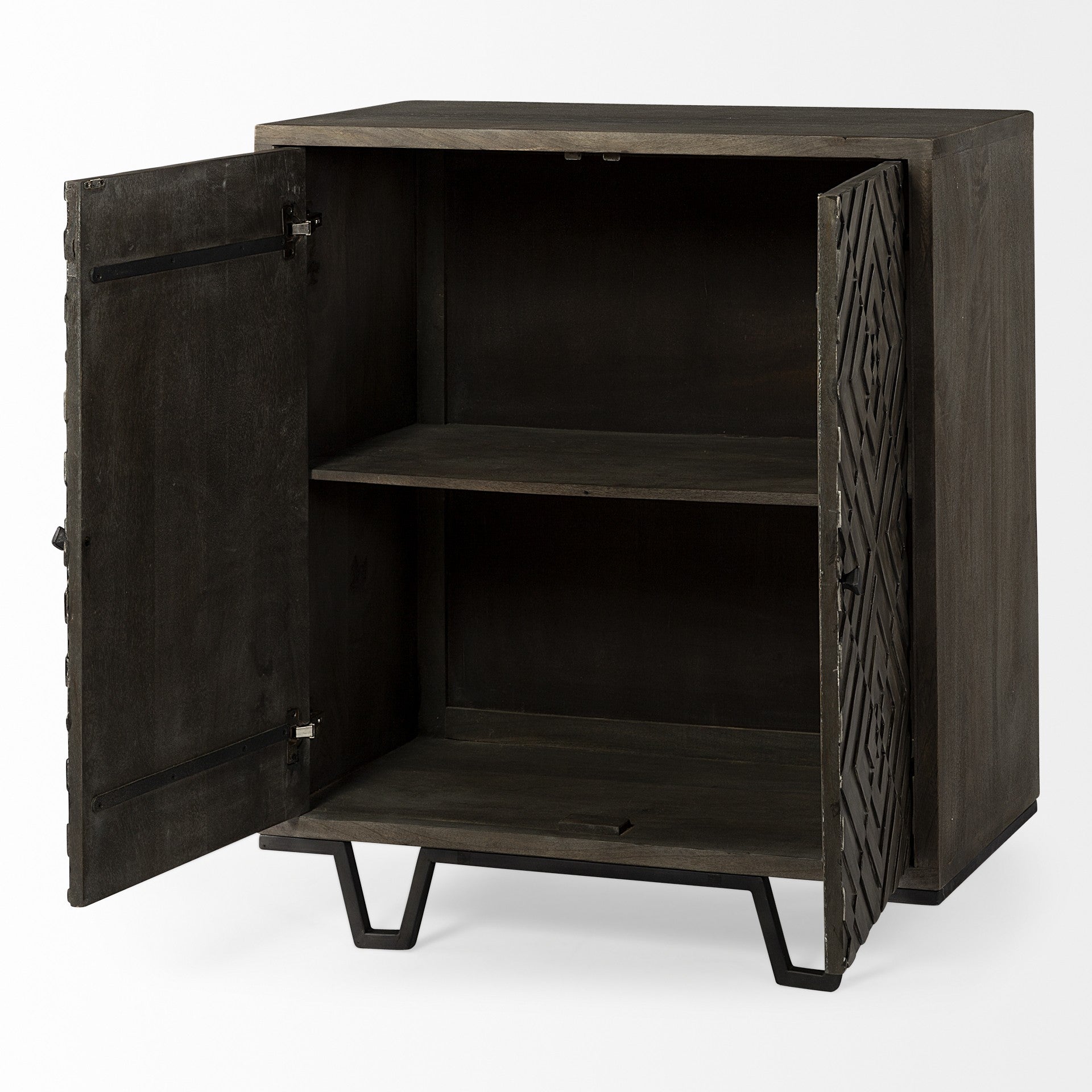 16" Black and Dark Brown Accent Cabinet With One Shelf