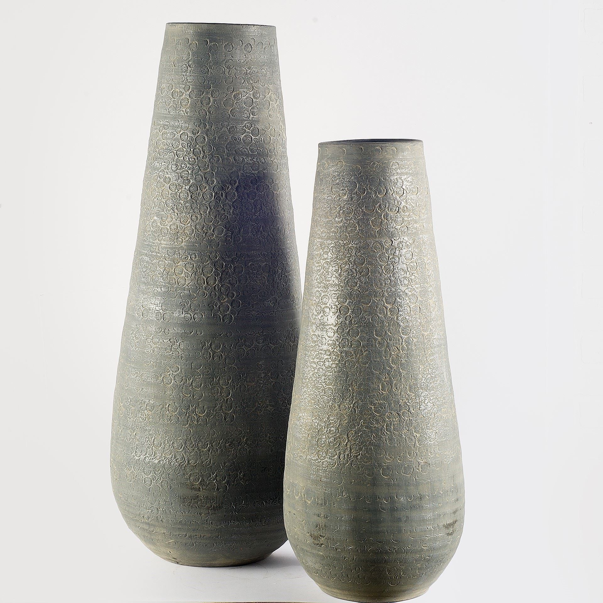 39" Rustic Gray And Gold Textured Ceramic Floor Vase
