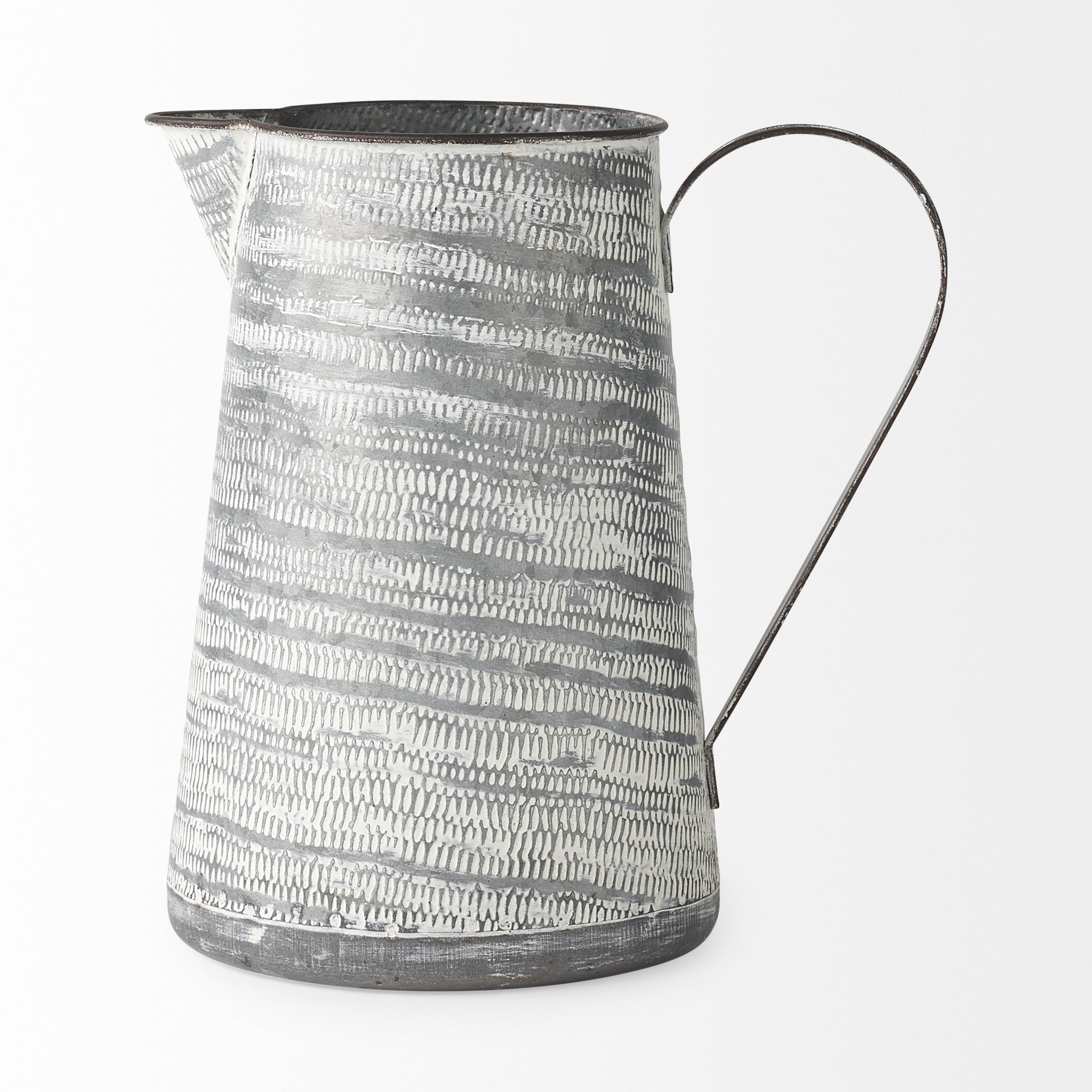 11" Gray and White Abstract Metal Jug Vase