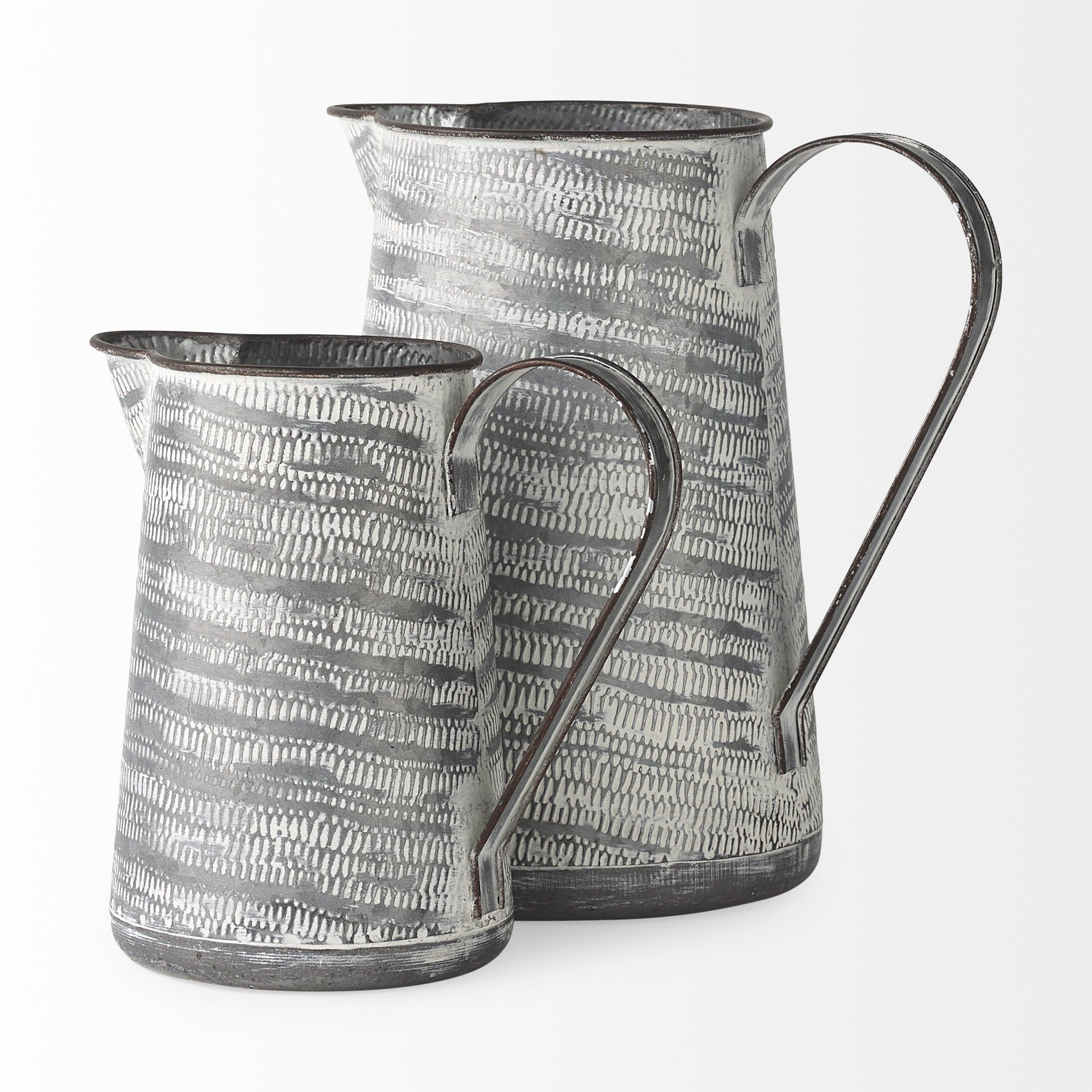 11" Gray and White Abstract Metal Jug Vase