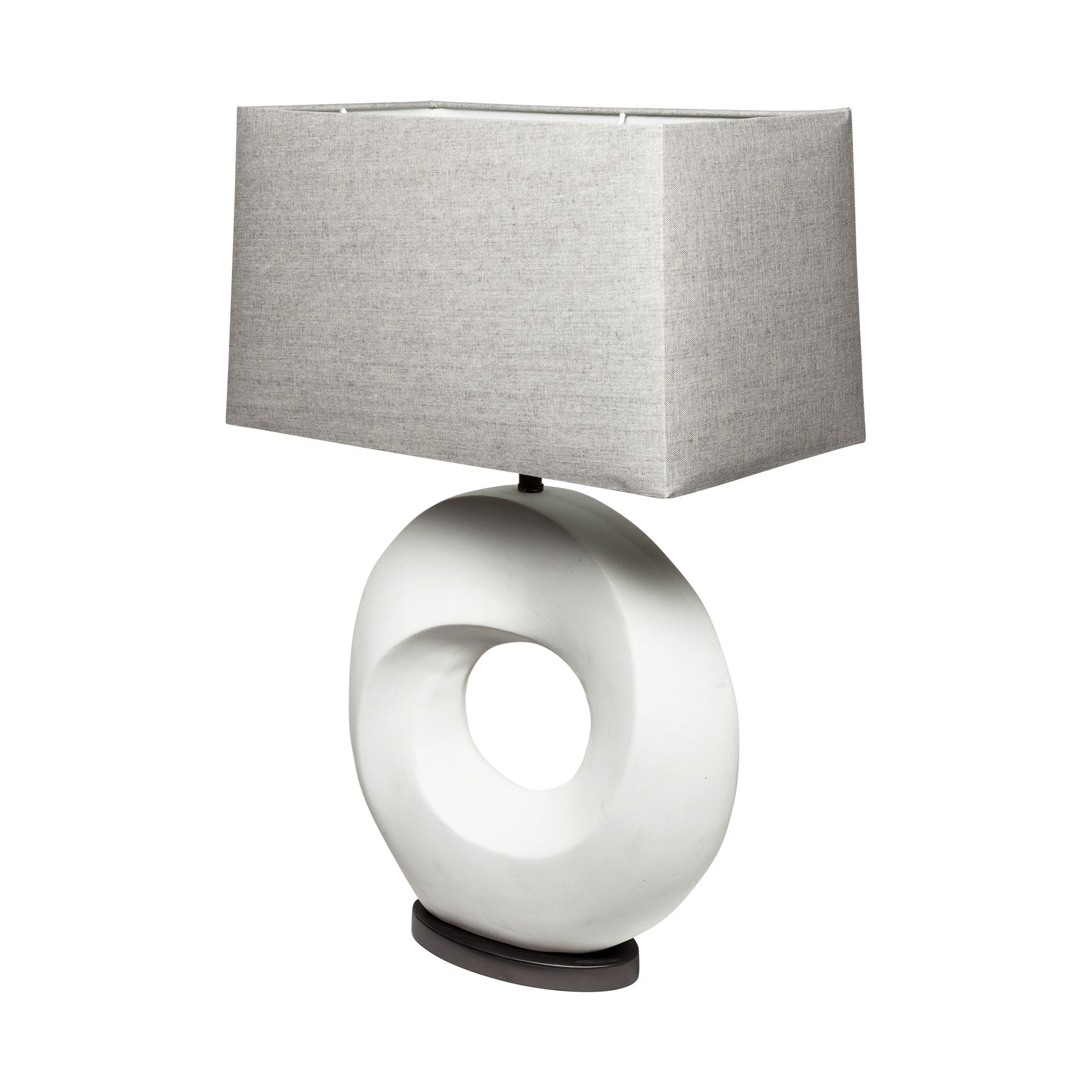 27" White Geometric Table Lamp With Gray Shade