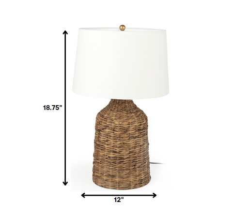19" Brown Lamp Base LED With White Shade