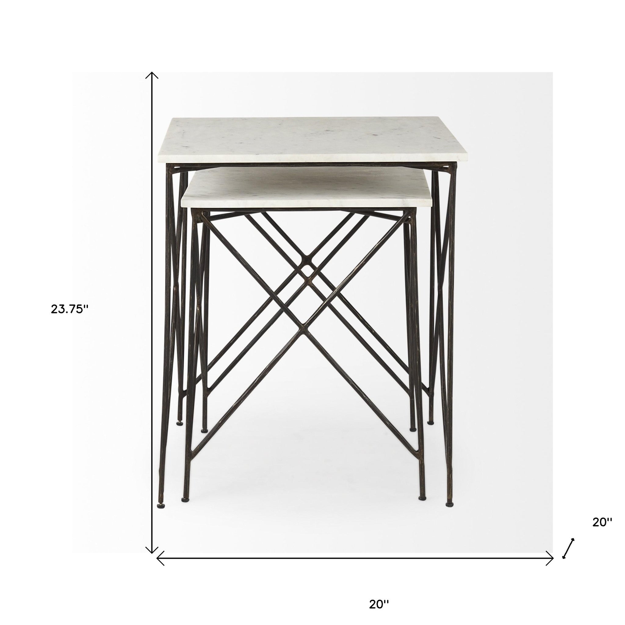 Antiqued Angular Metal And Marble End Table