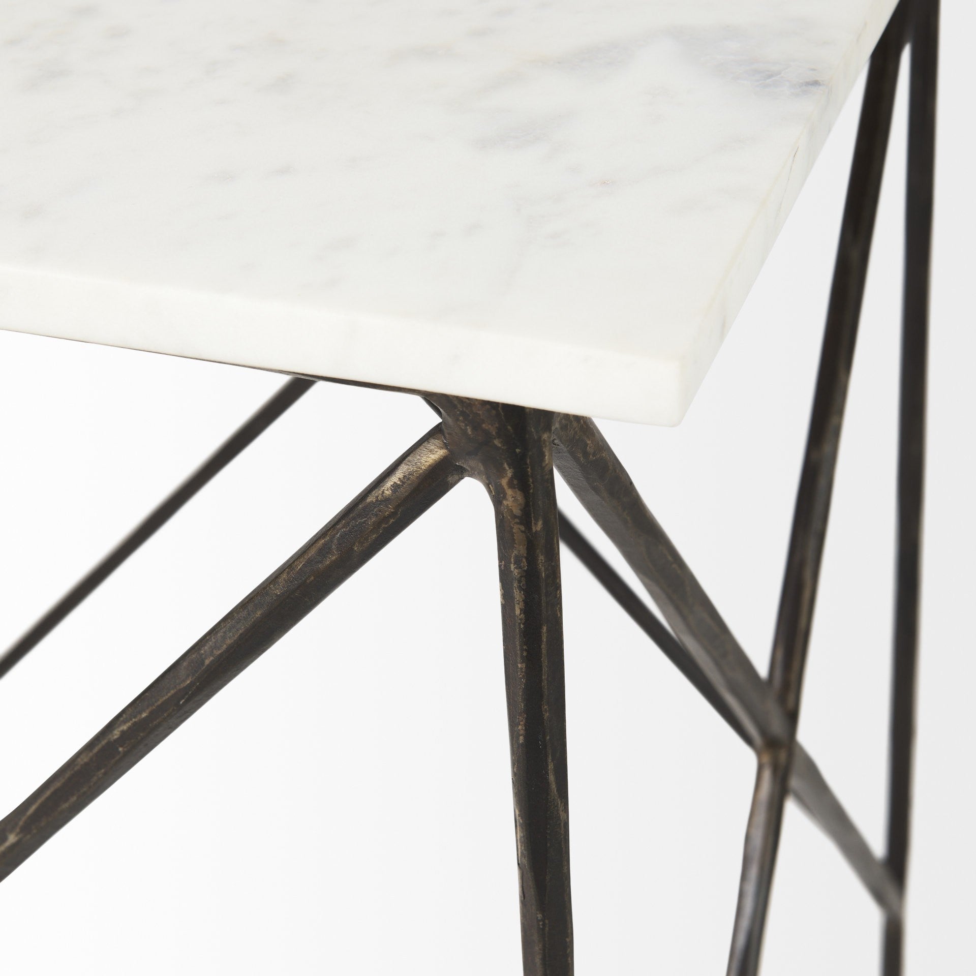24" Bronze And White Marble Square End Table