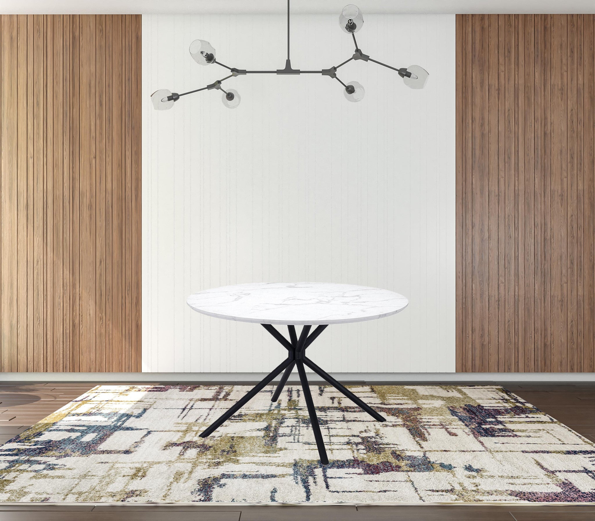 47" White And Black Rounded Steel Dining Table