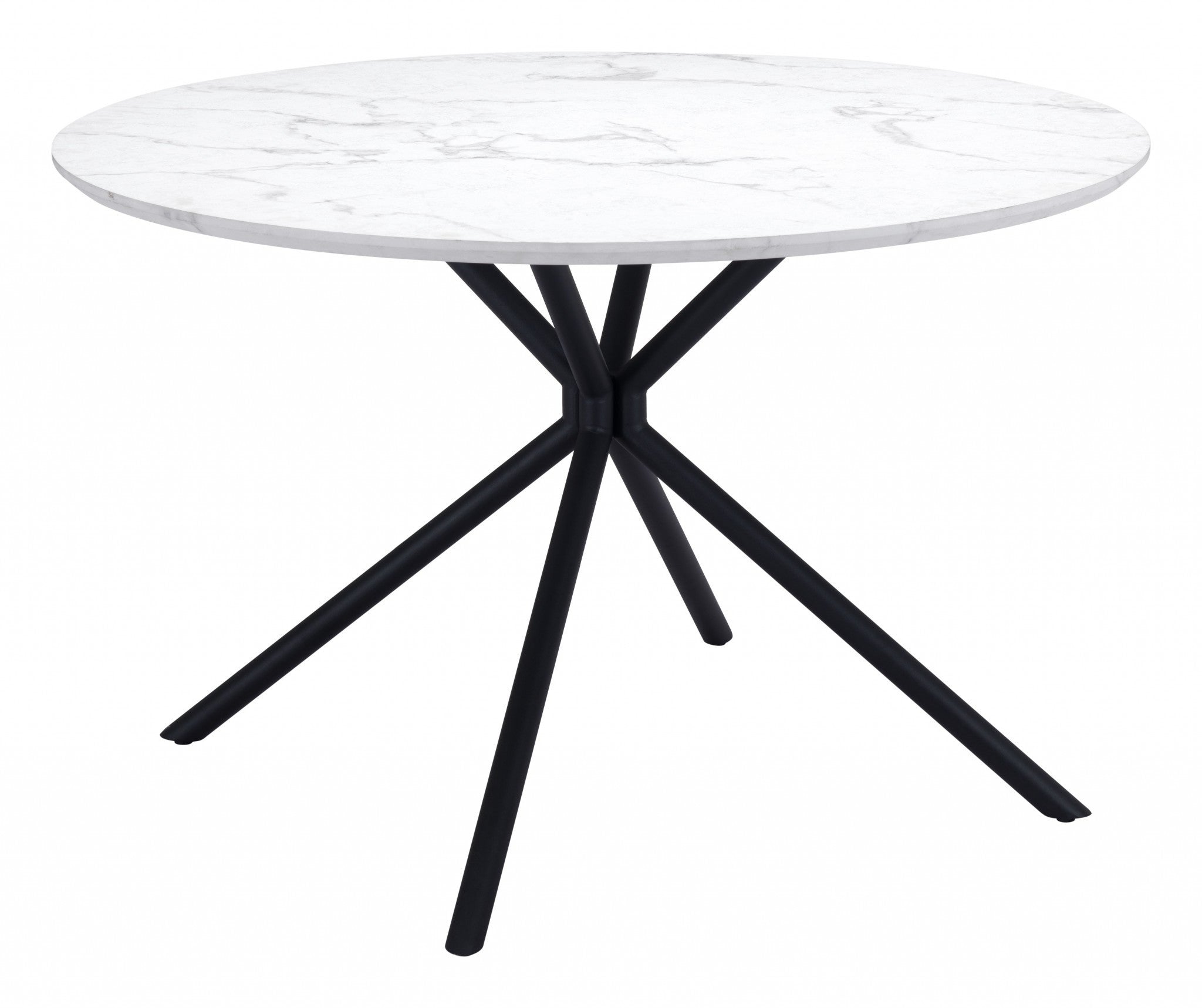 47" White Faux Marble Print And Black Round Dining Table