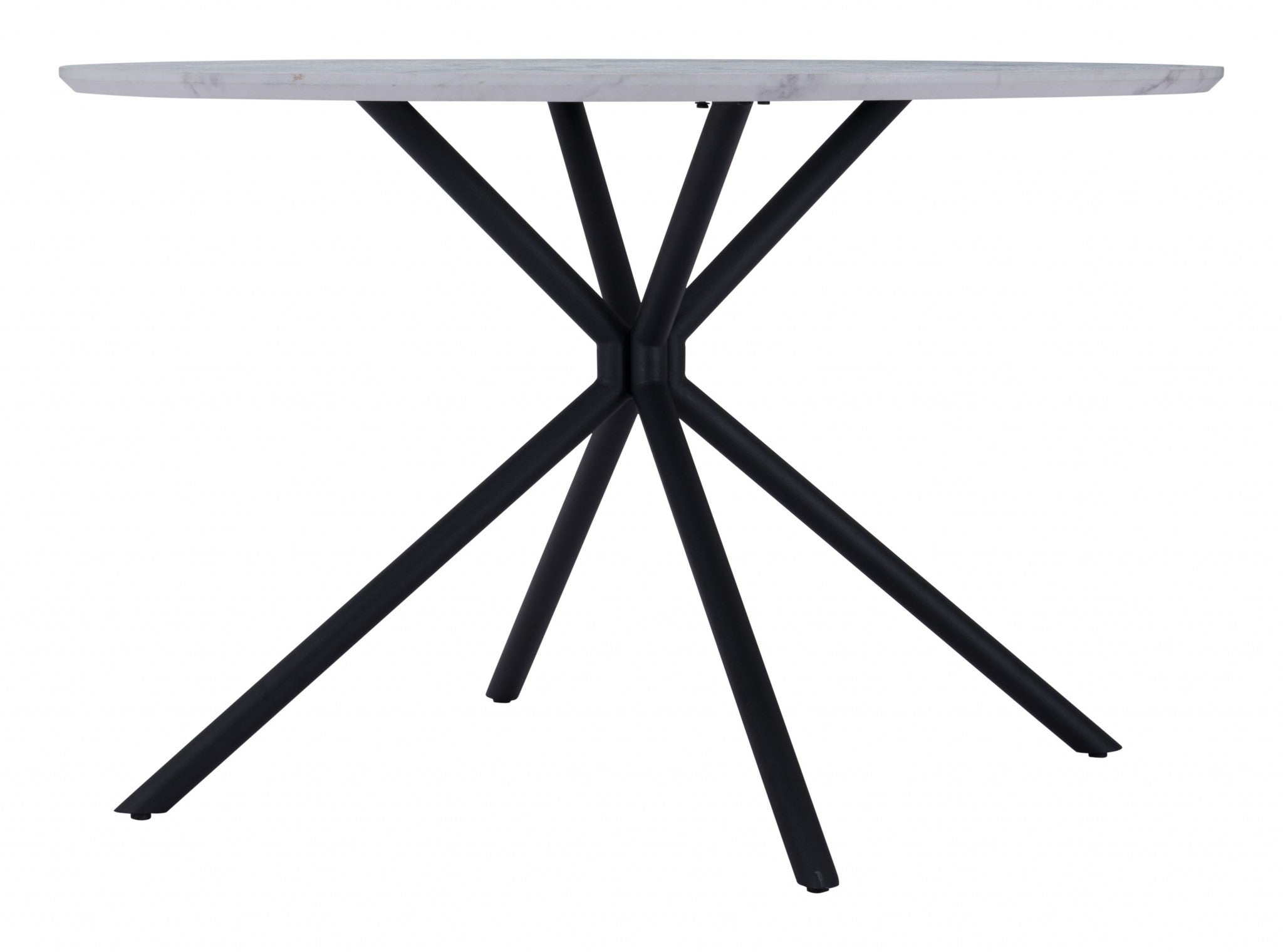 47" White Faux Marble Print And Black Round Dining Table