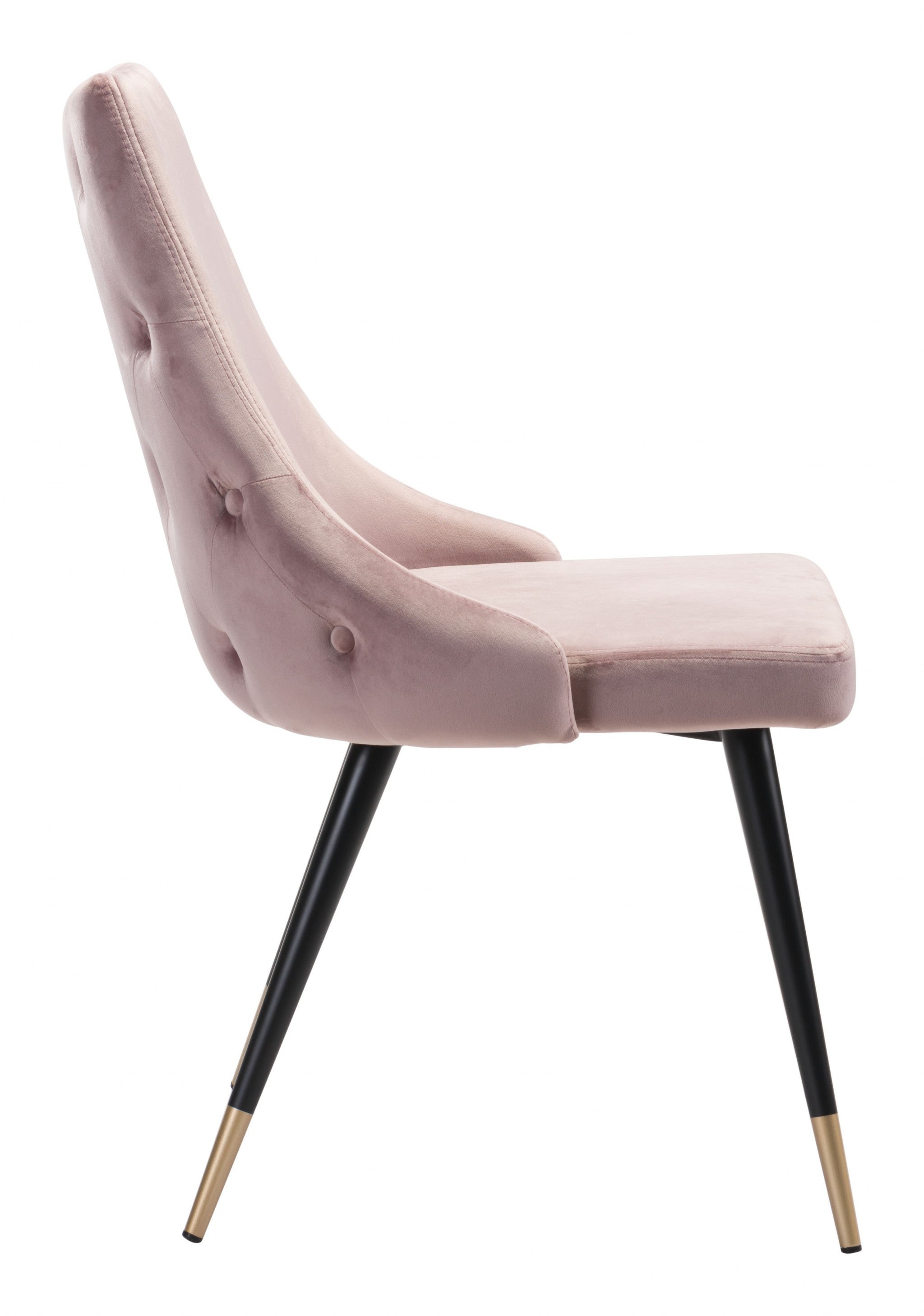 Set of Two Tufted Pink And Black Upholstered Velvet Windsor Back Dining Side Chairs