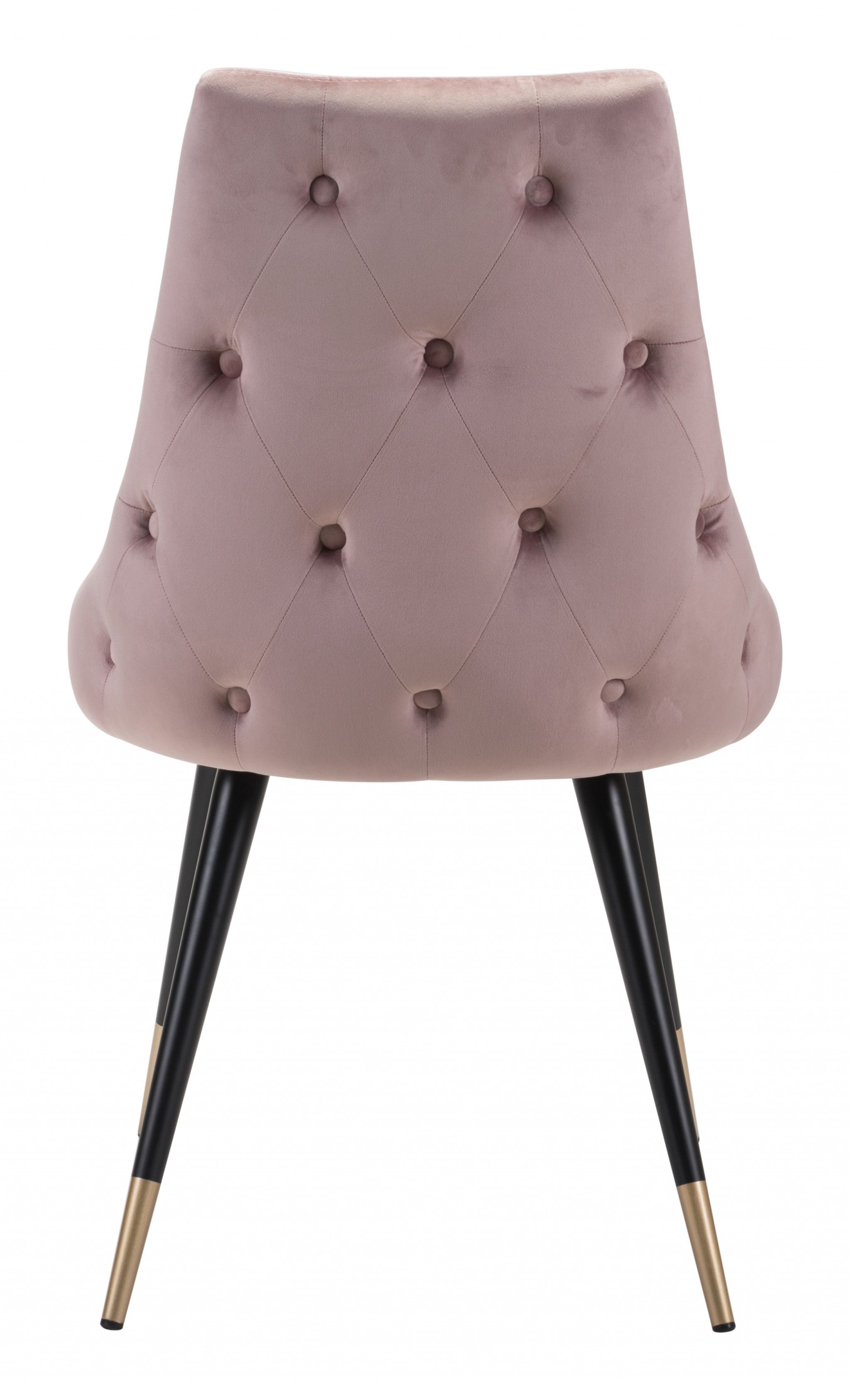 Set of Two Tufted Pink And Black Upholstered Velvet Windsor Back Dining Side Chairs