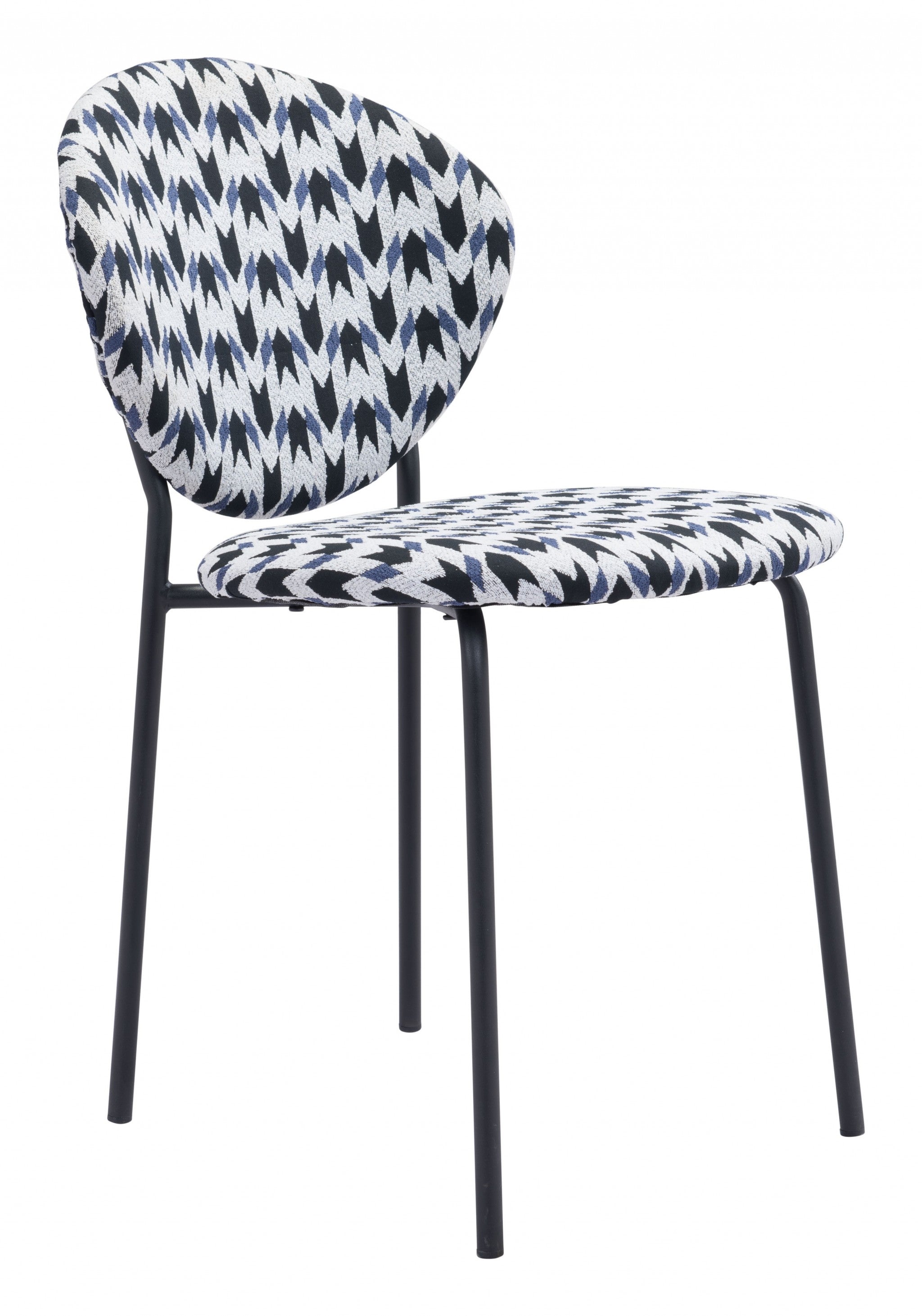 Set of Two Blue Black and White Arrow Design Dining or Side Chairs