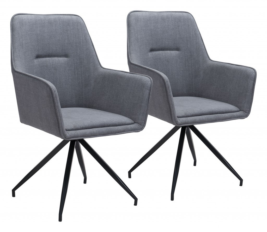 Set Of Two Black Gray Fabric Wingback Dining Chairs