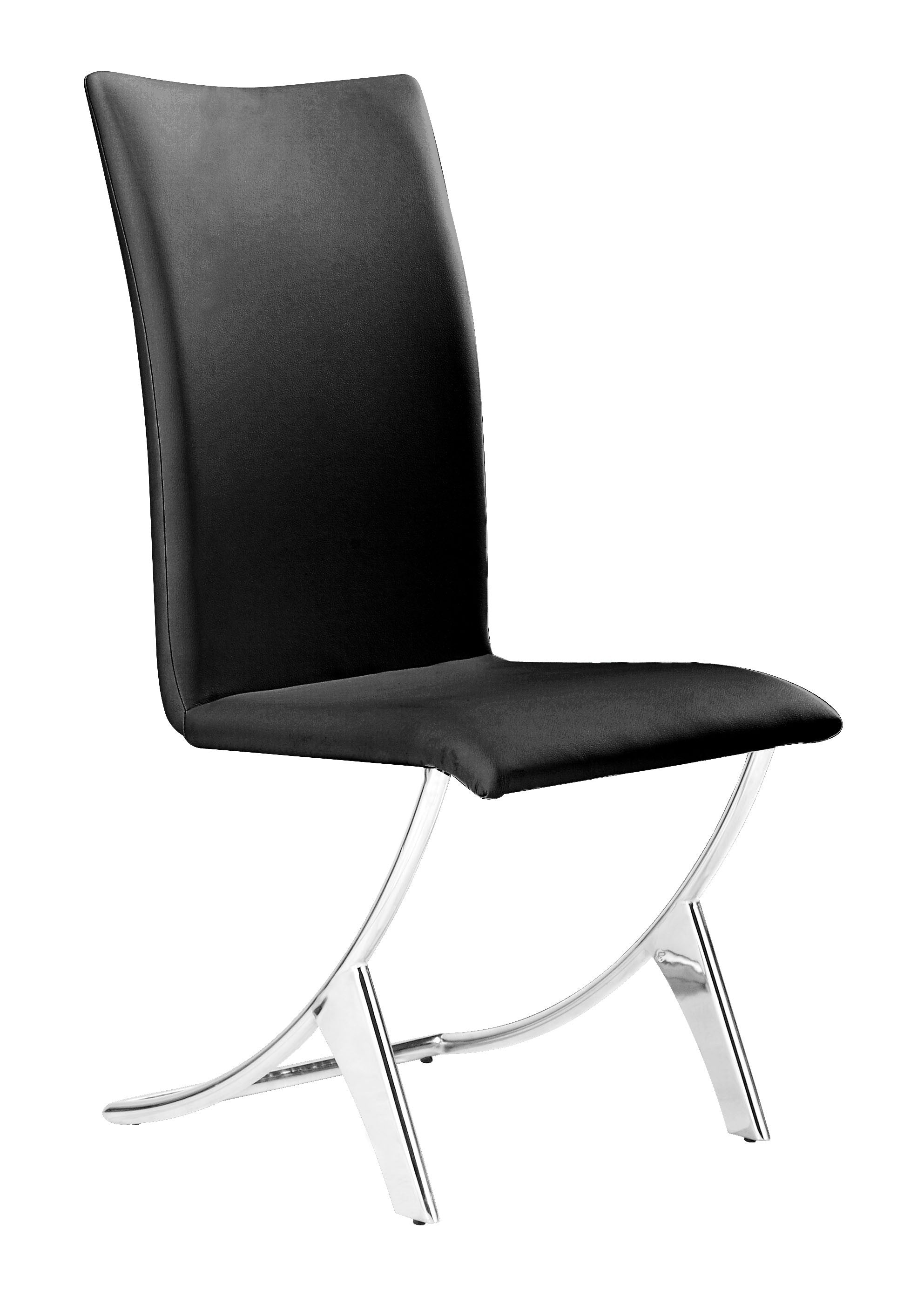 Set of Two Contempo Slim Black Faux Leather and Stainless Dining Chairs