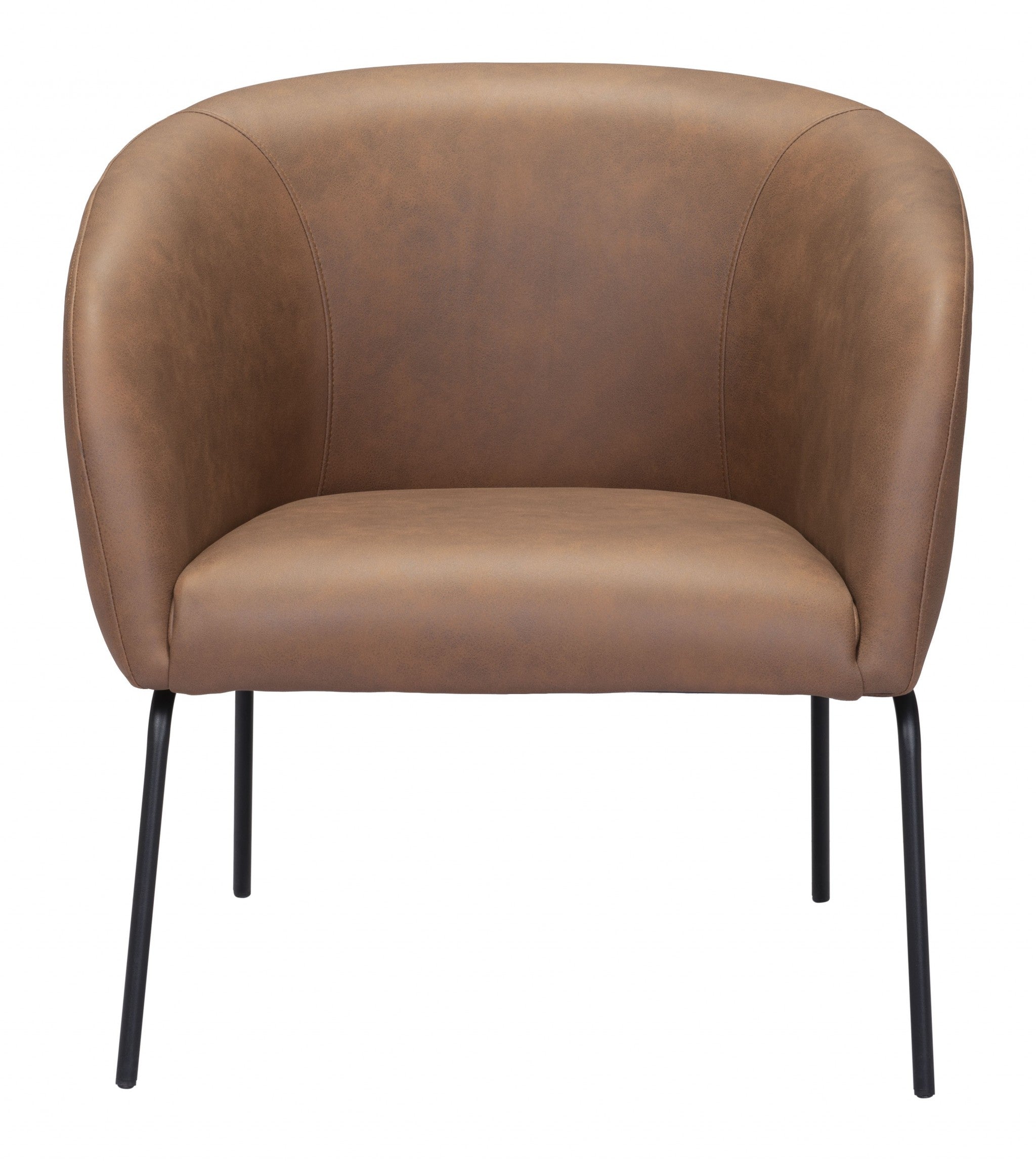 28" Brown Faux Leather And Gold Arm Chair