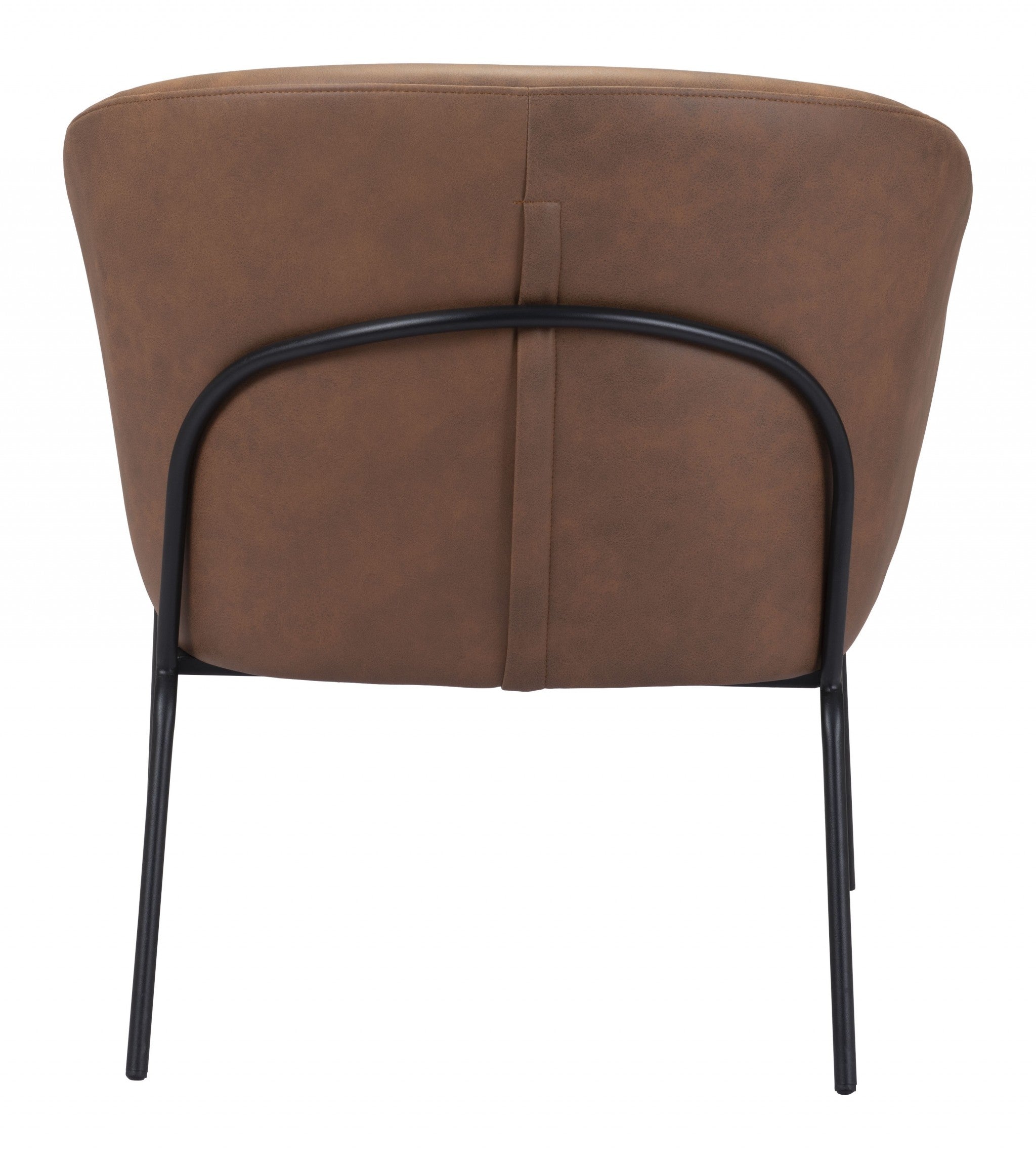 28" Brown Faux Leather And Gold Arm Chair