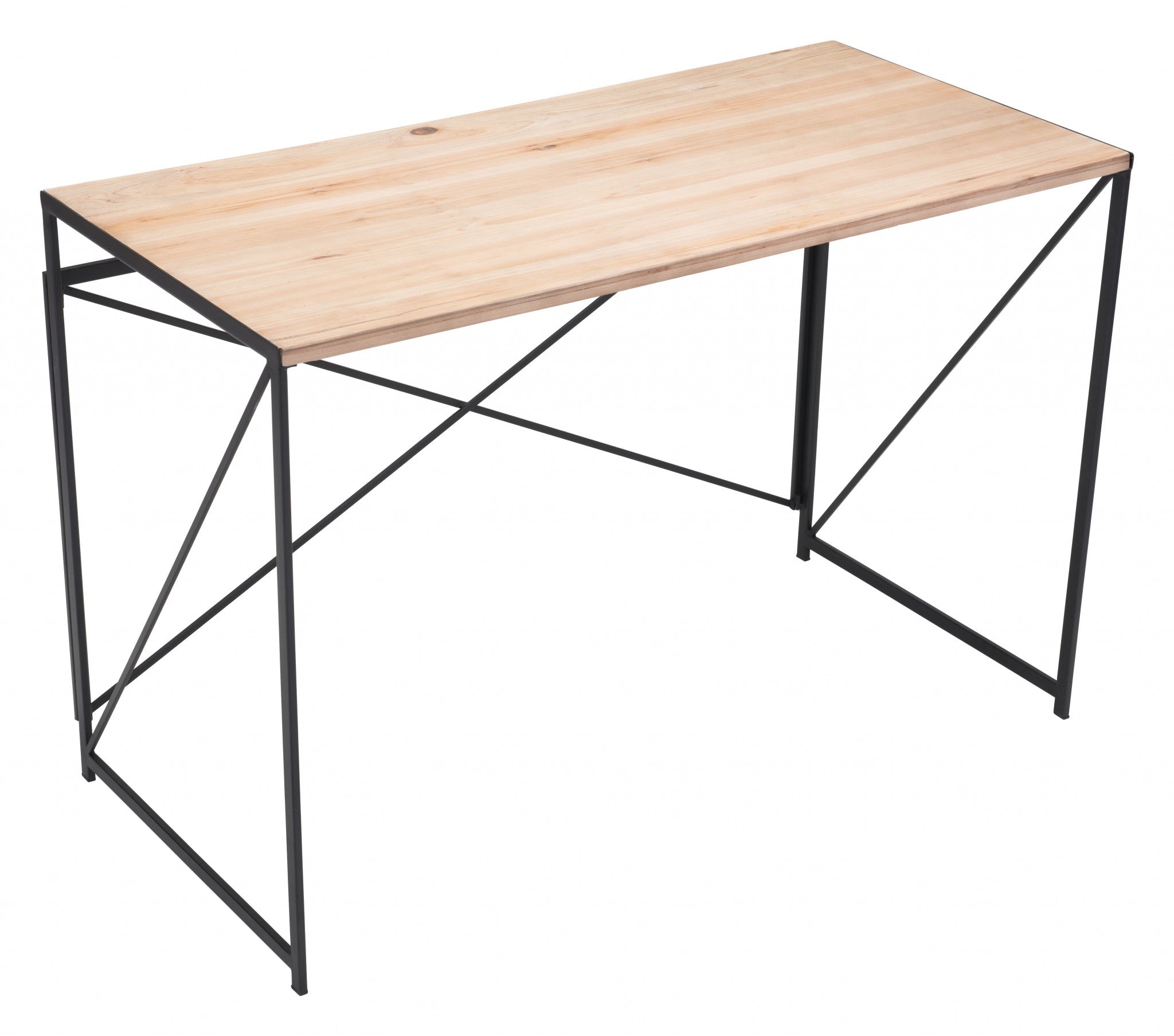 45" Natural and Black Solid Wood Writing Desk
