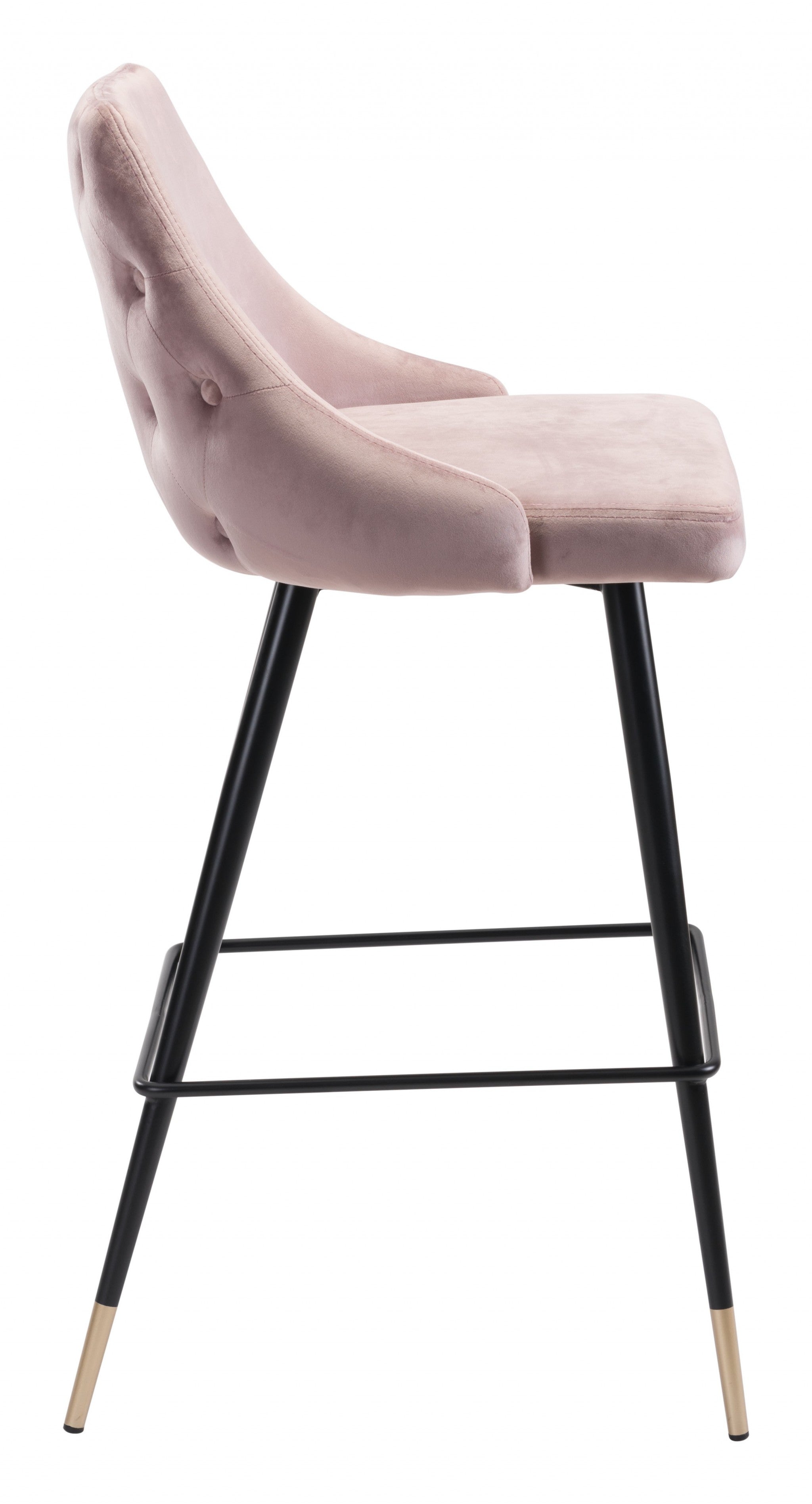 30" Pink And Black Velvet And Steel Bar Height Bar Chair