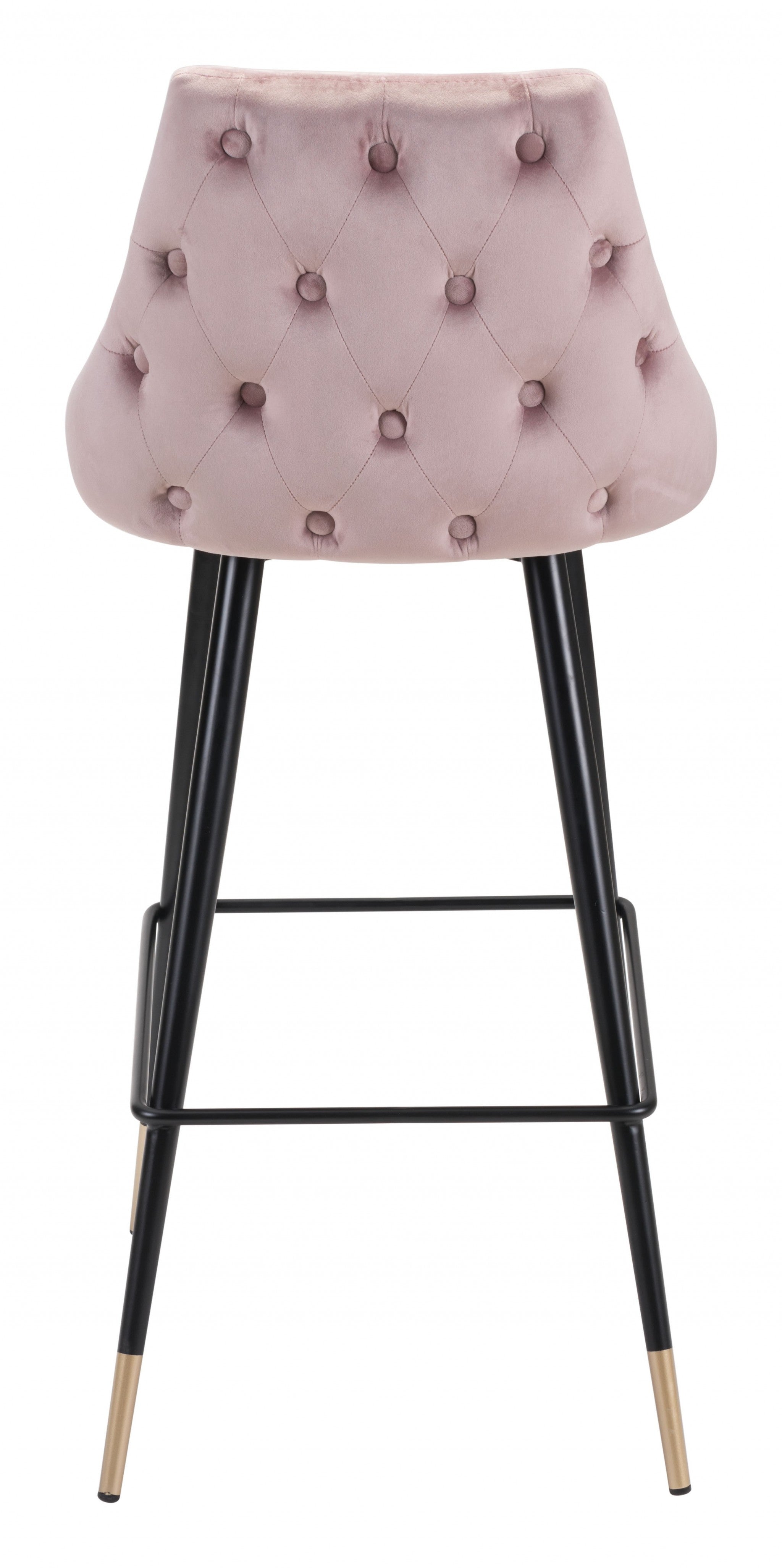 30" Pink And Black Velvet And Steel Bar Height Bar Chair