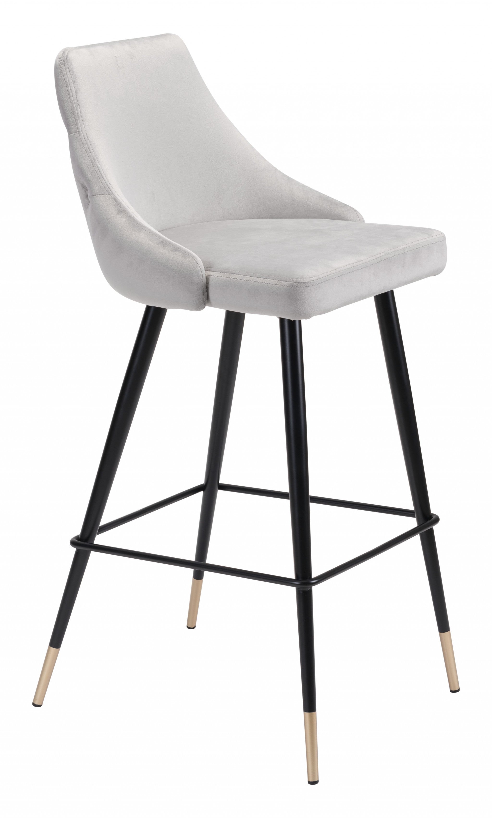 30" Gray And Black Velvet And Steel Bar Height Bar Chair