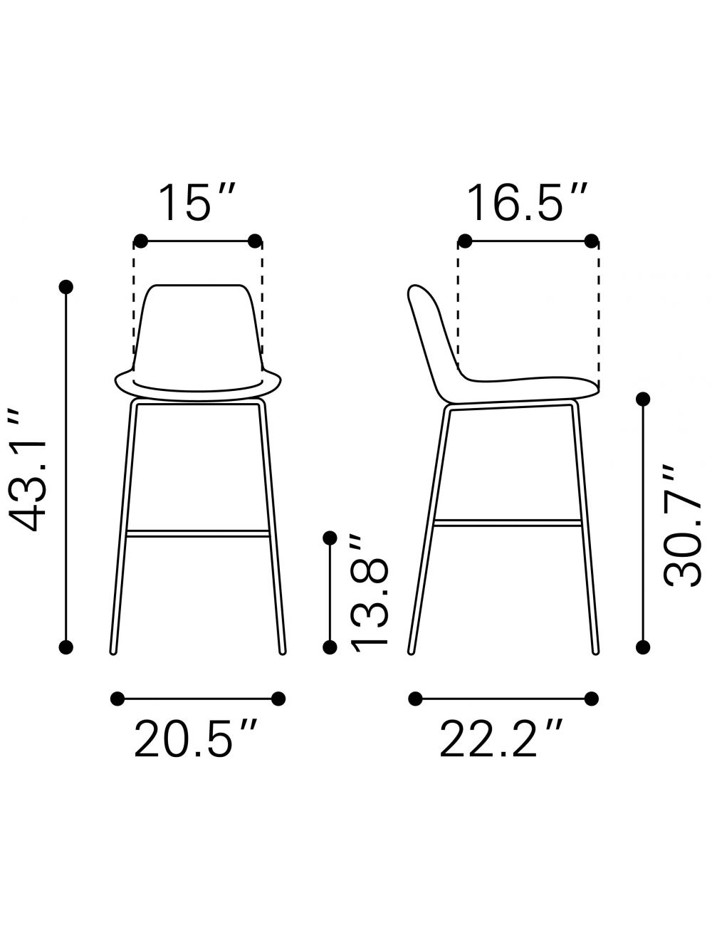 31" Red And Copper Steel Low Back Bar Height Bar Chair