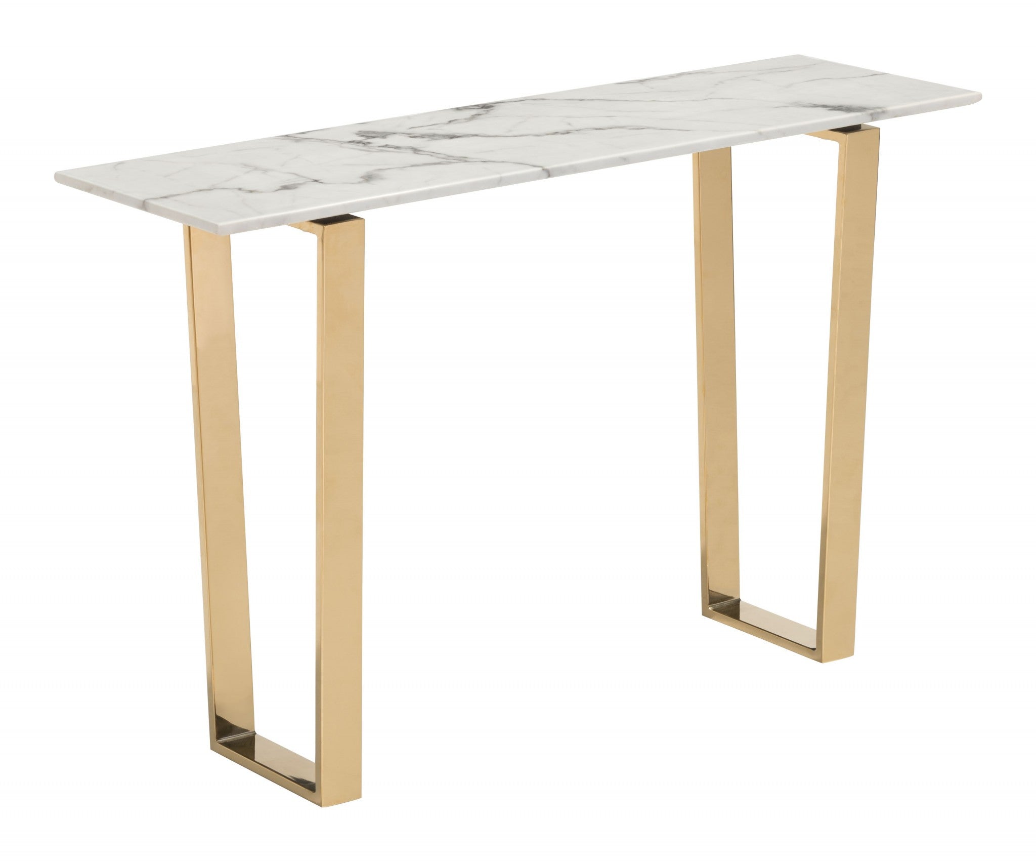 Designer's Choice White Faux Marble and Gold Console Table