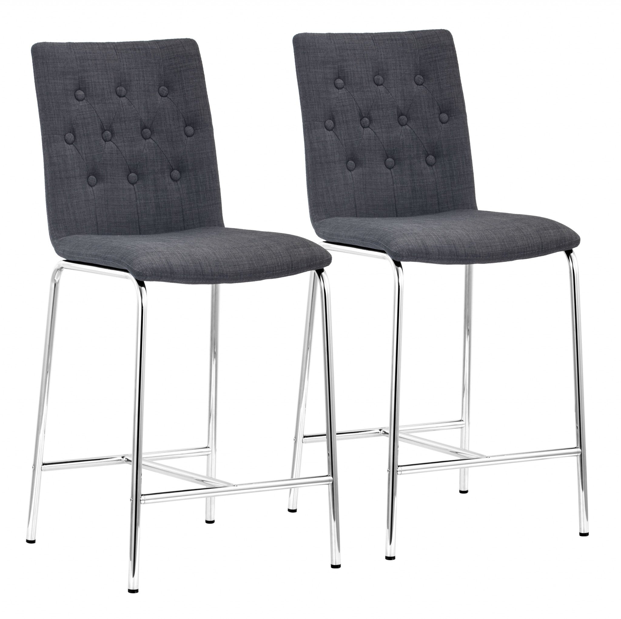 Set of Two 24" Graphite And Silver Steel Low Back Counter Height Bar Chairs