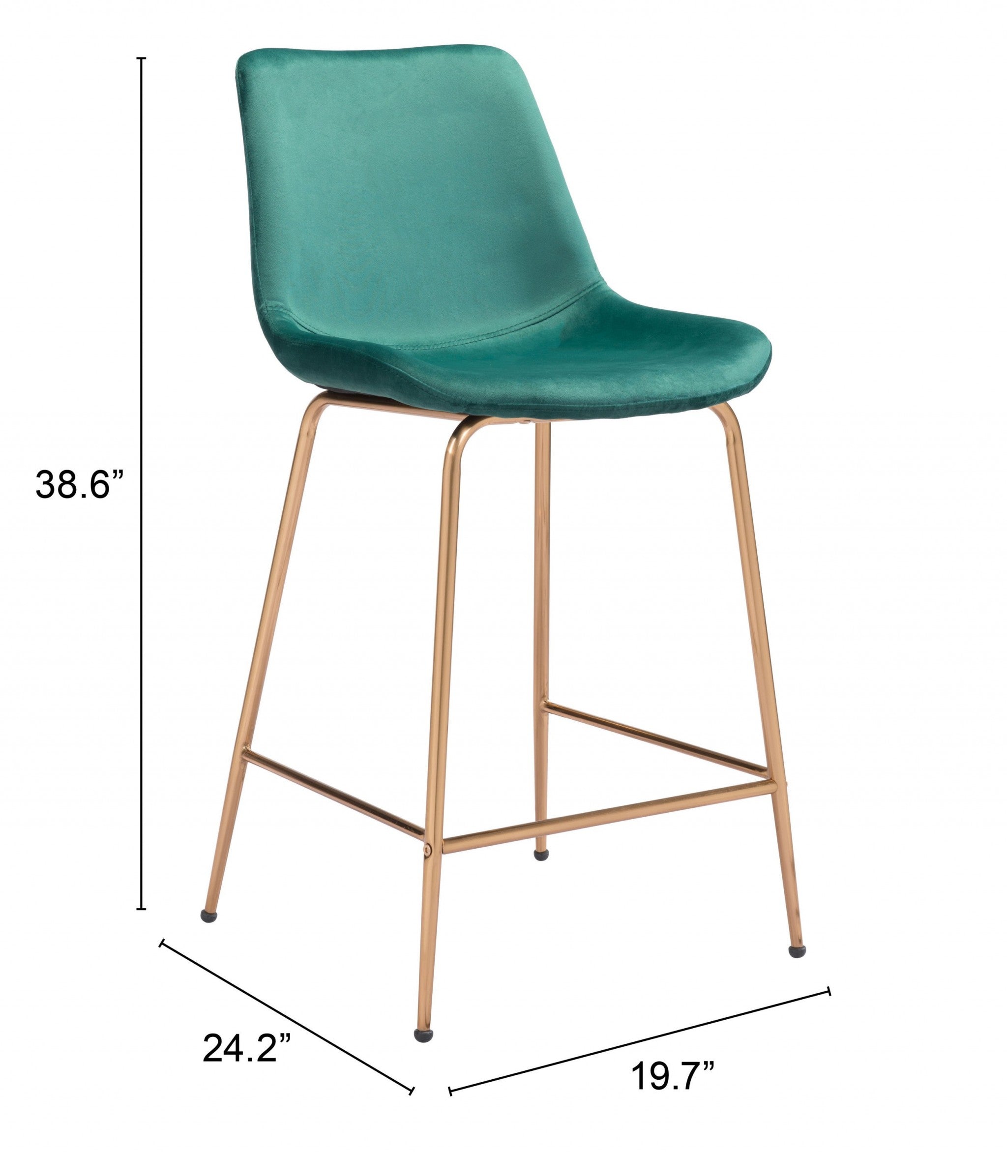 26" Green And Copper Steel Low Back Counter Height Bar Chair