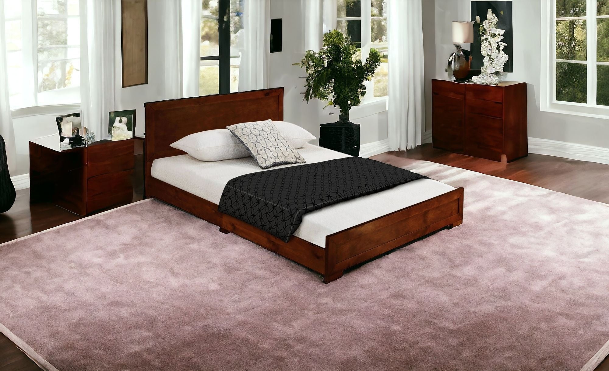 White Solid and Manufactured Wood Queen Bed Frame