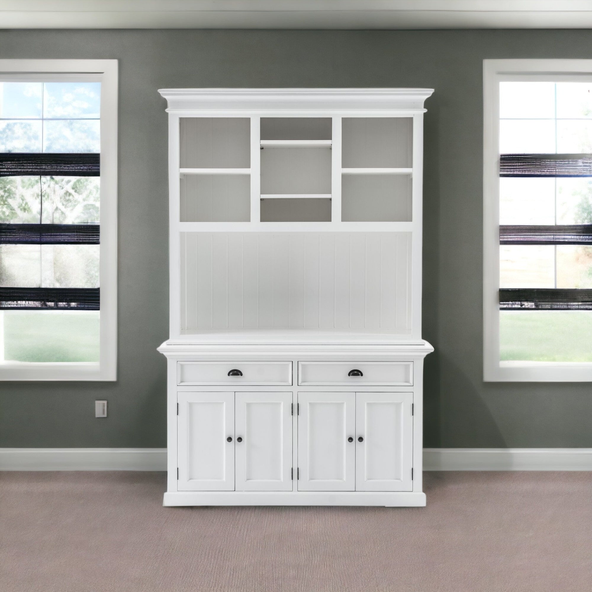 87" White Solid Wood Adjustable Two Tier Bookcase